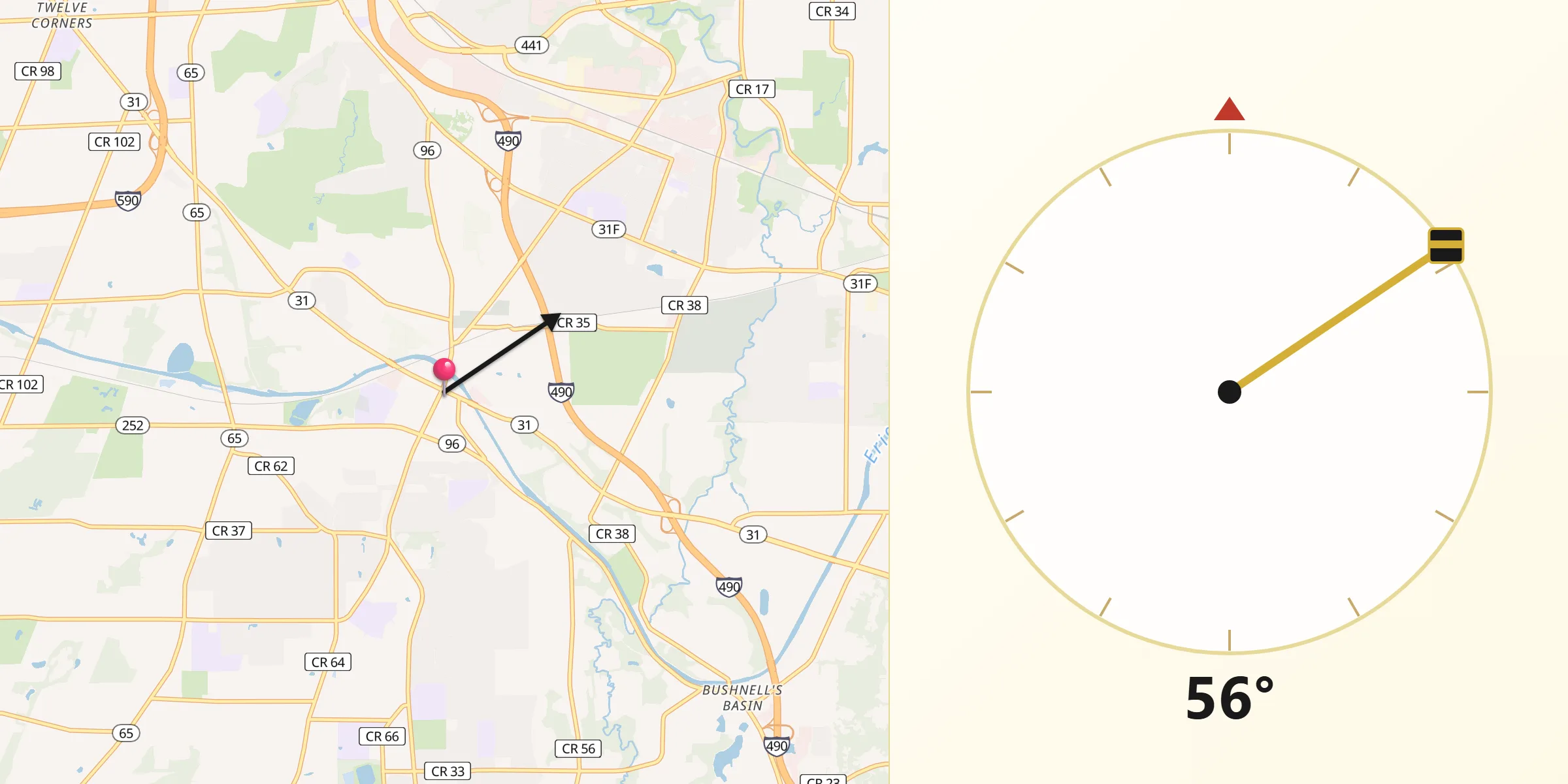 Qibla Direction from Pittsford