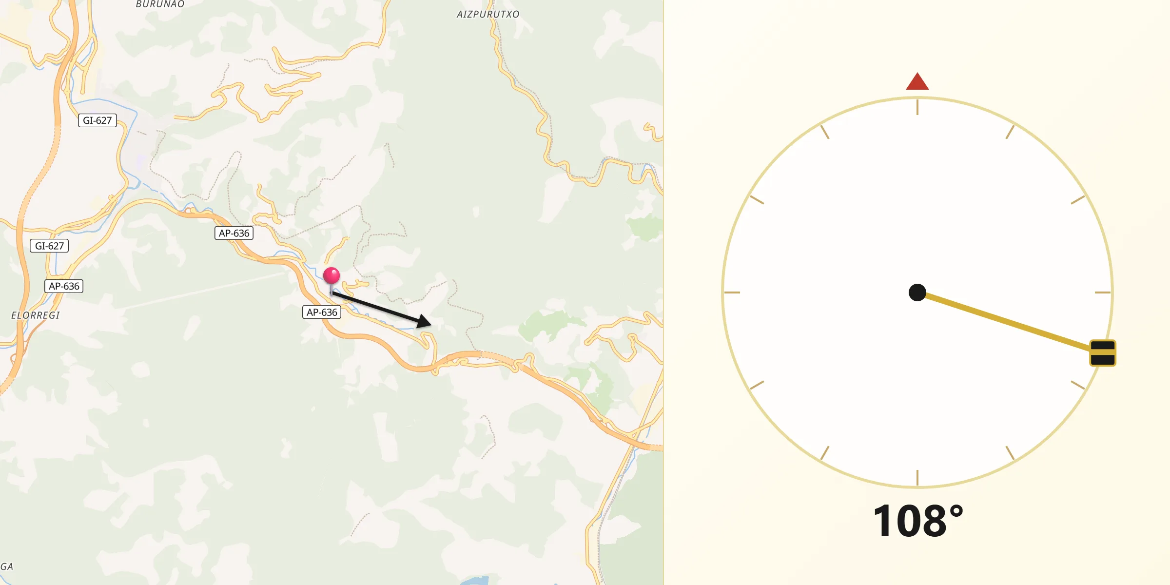 Dirección de la Qibla desde Antzuola