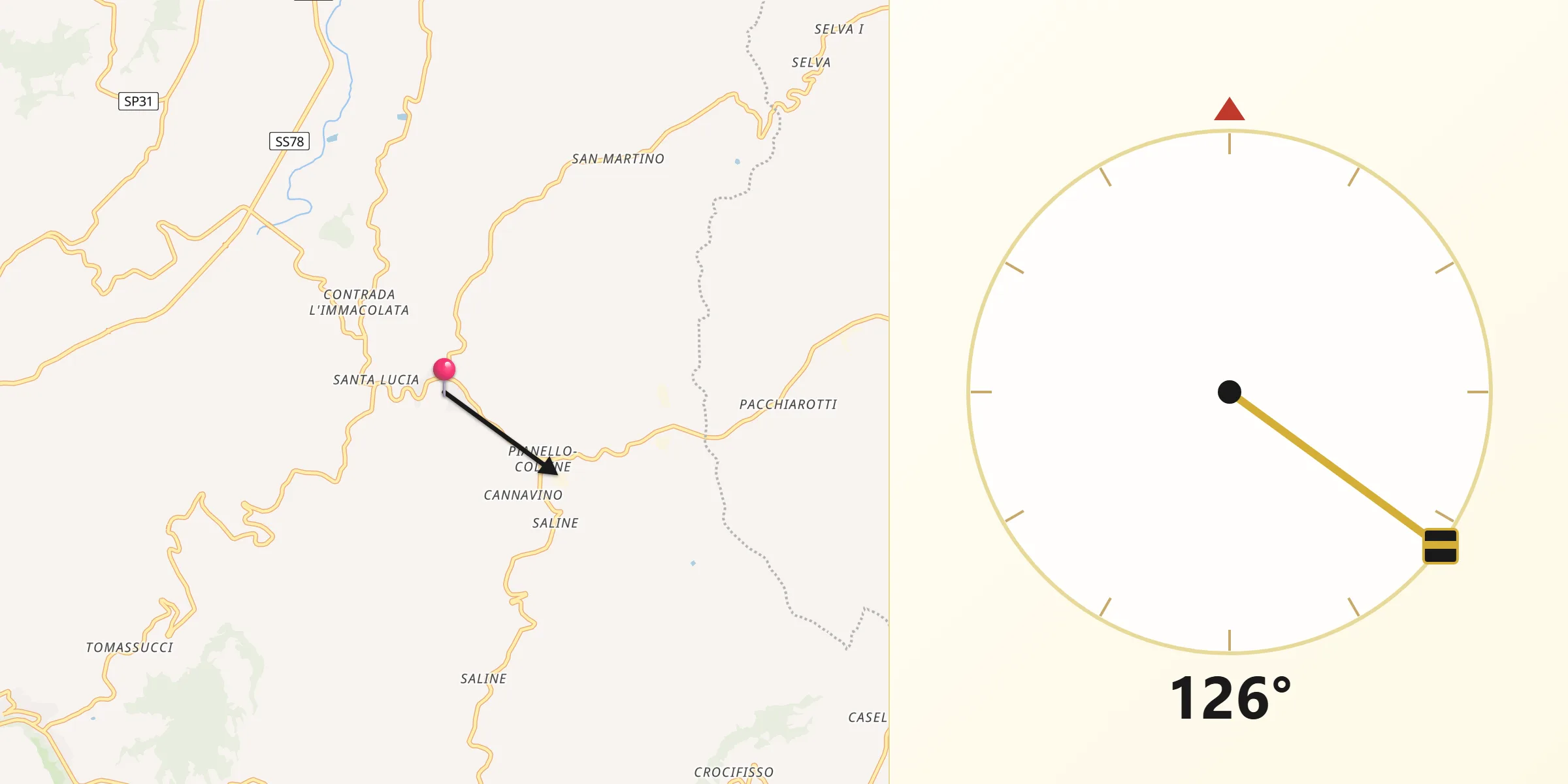 Direzione della Qibla da Sant'Angelo in Pontano