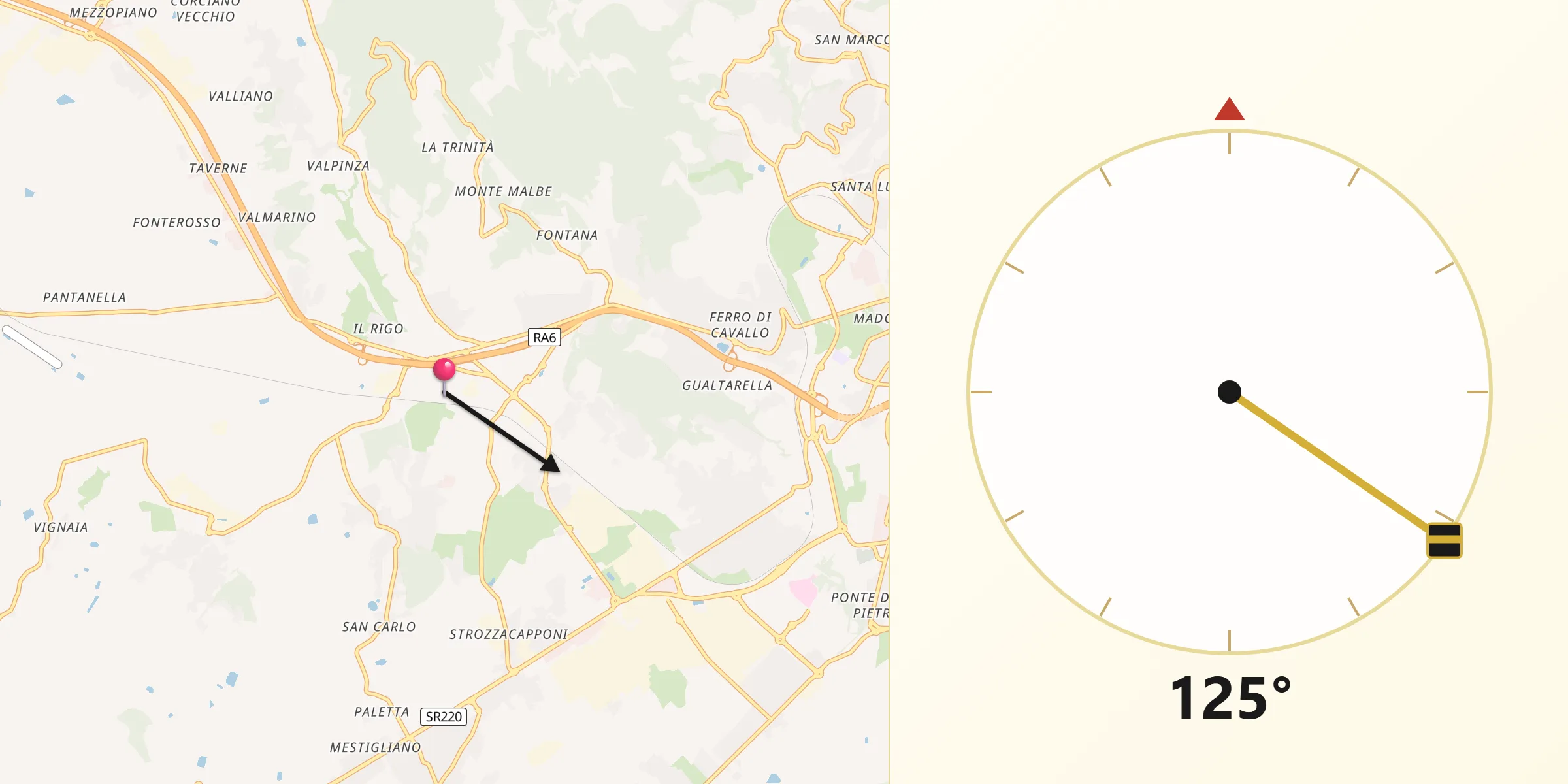 Direzione della Qibla da Chiugiana-La Commenda