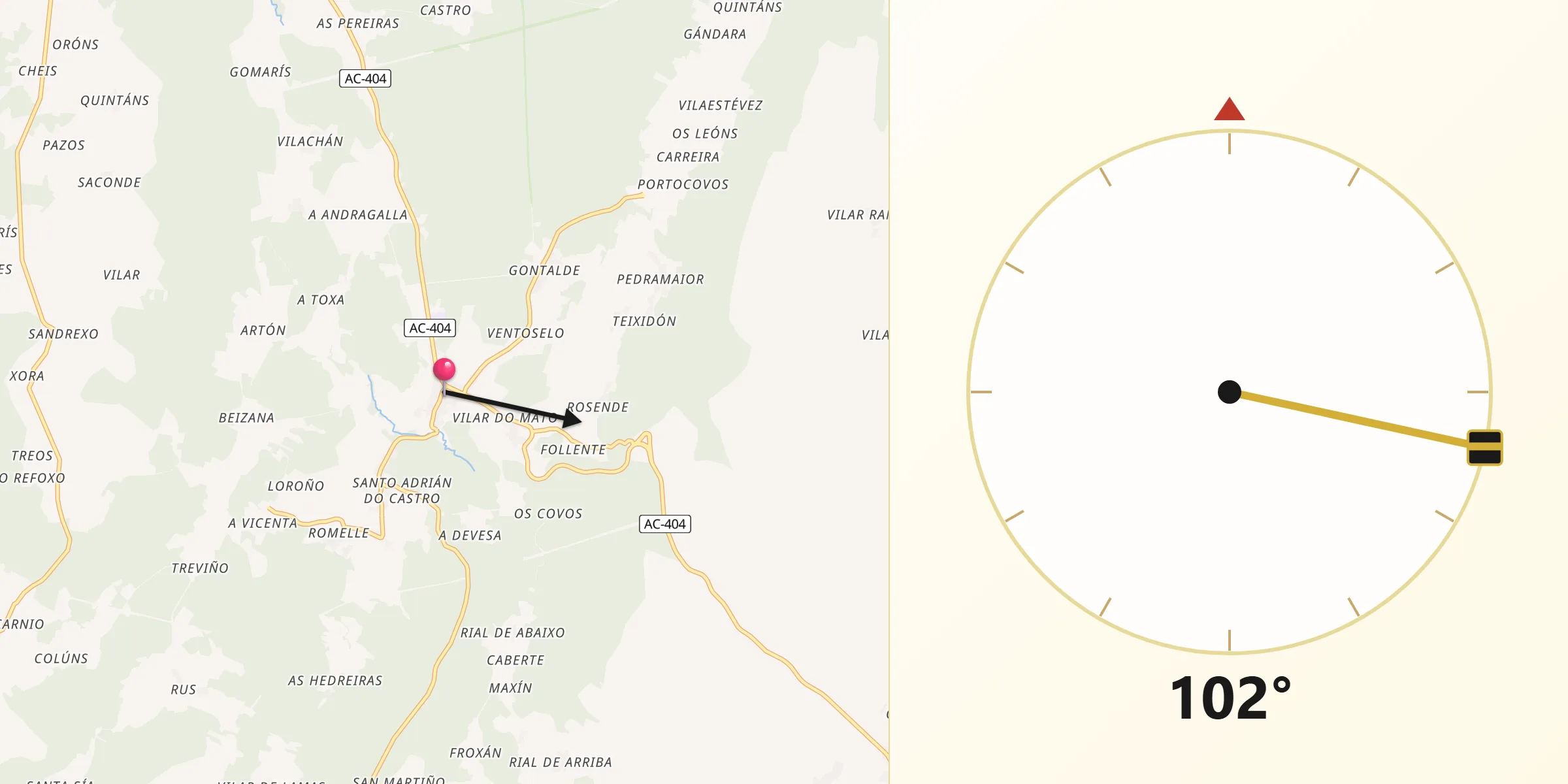 Dirección de la Qibla desde Zas