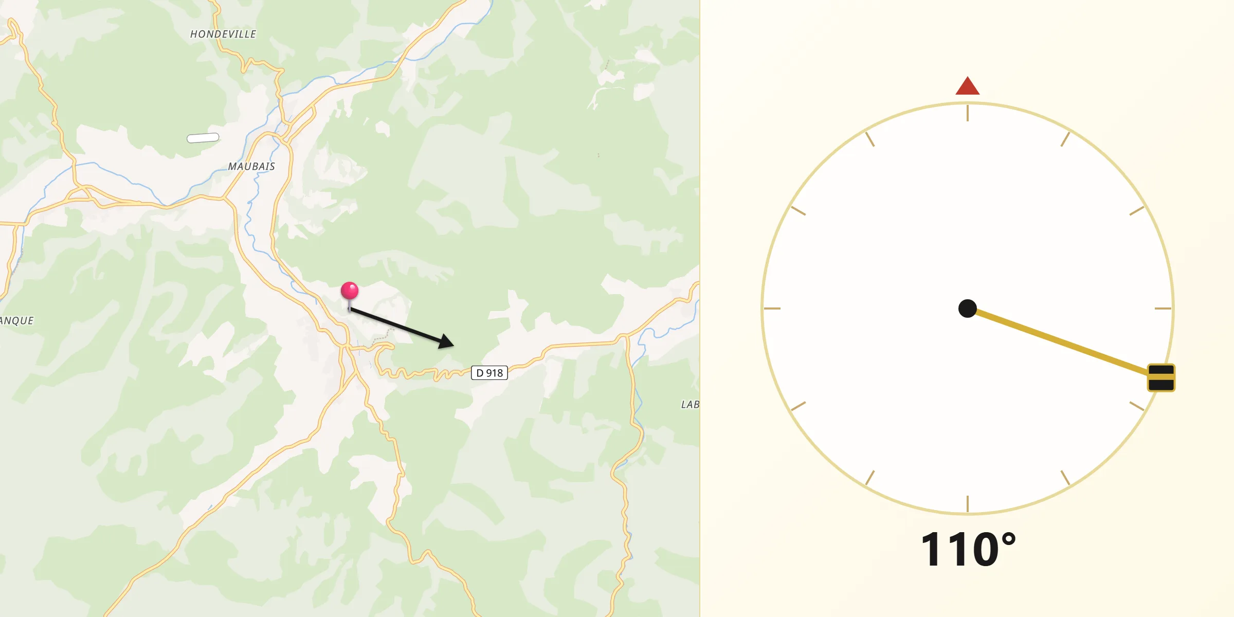 Direction vers la Qibla depuis Arette