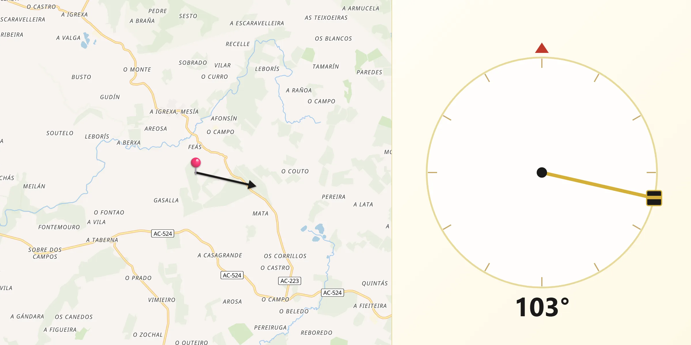 Dirección de la Qibla desde Mesia
