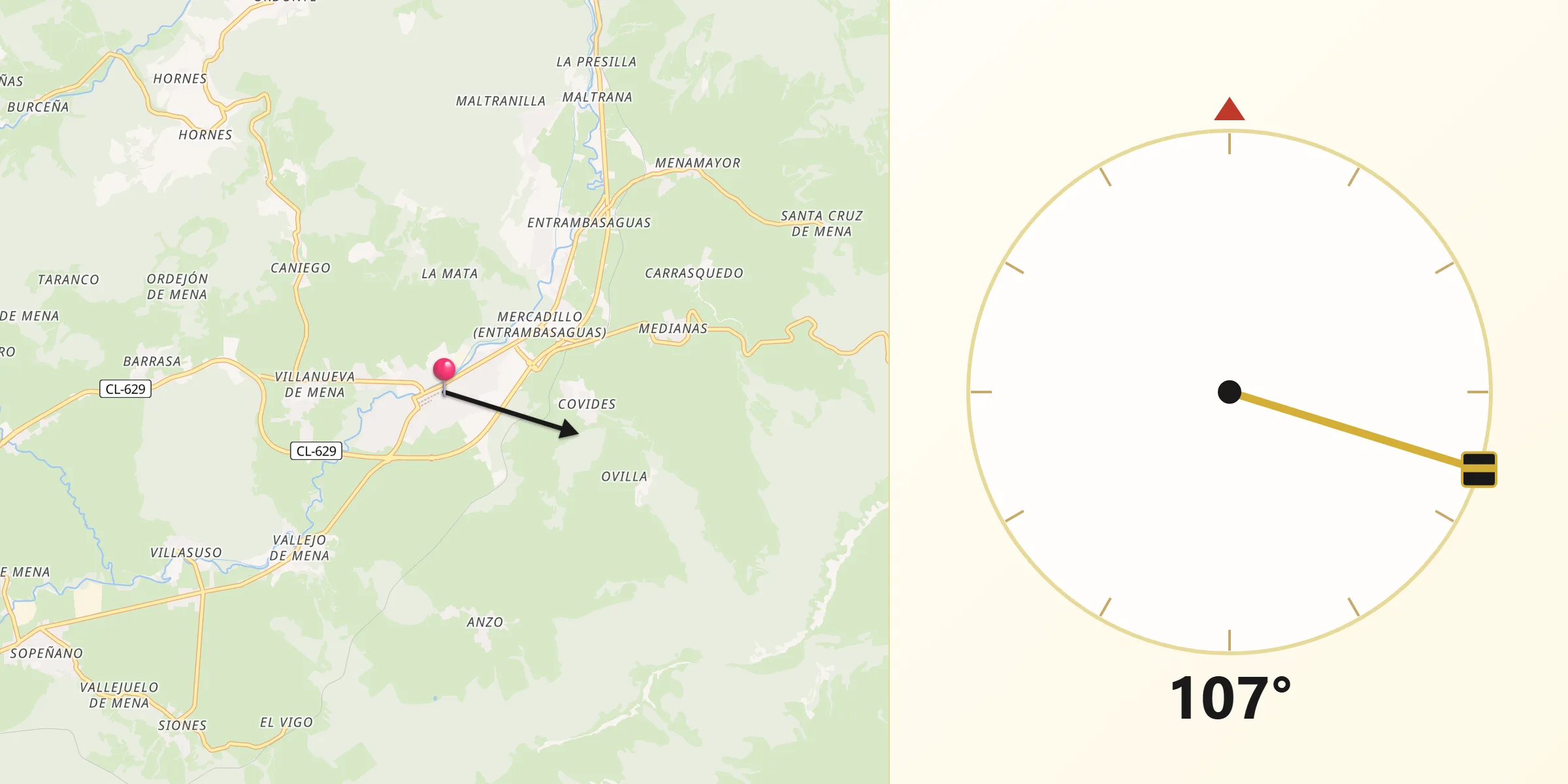 Dirección de la Qibla desde Villasana de Mena