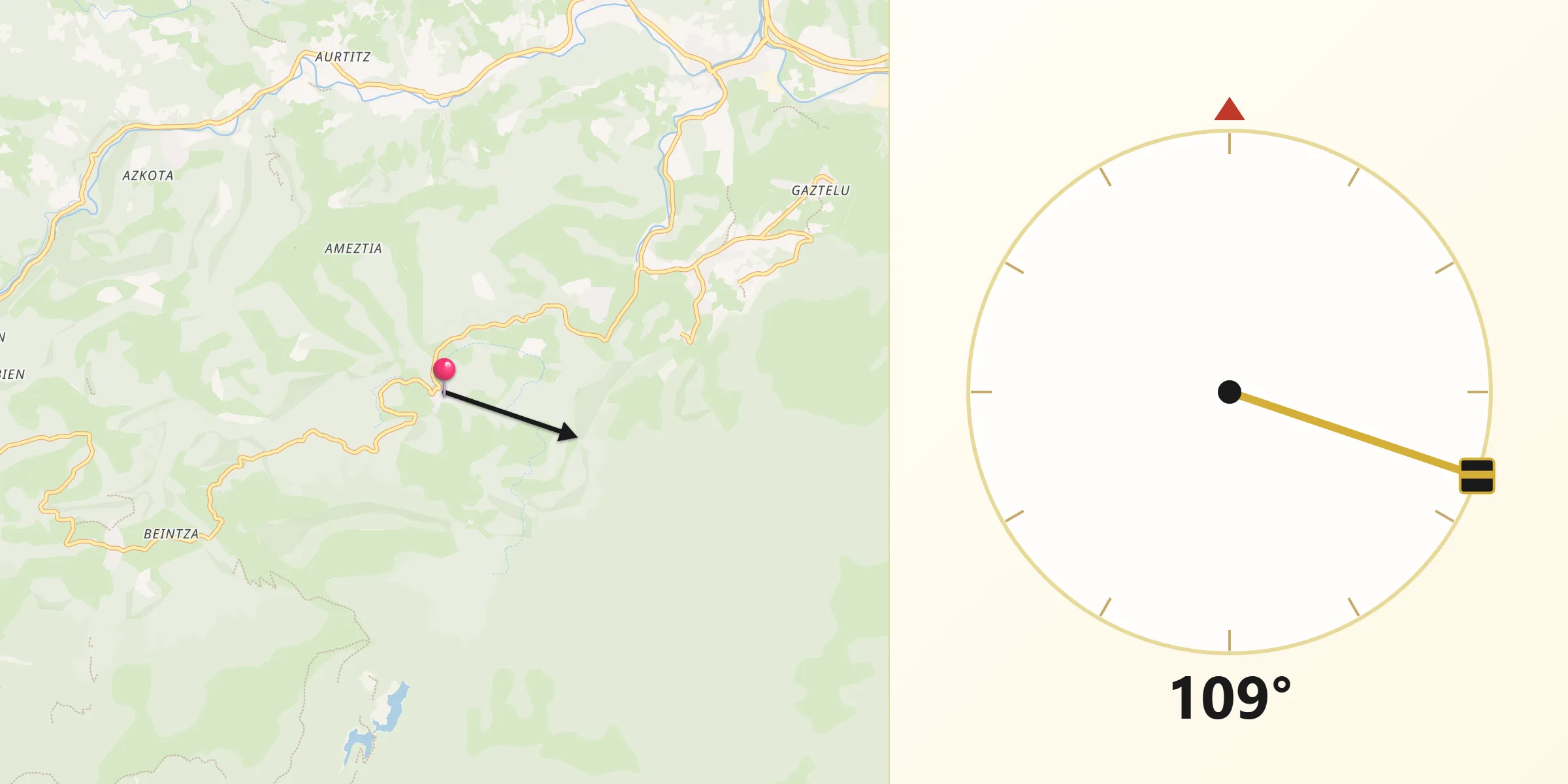 Dirección de la Qibla desde Urrotz