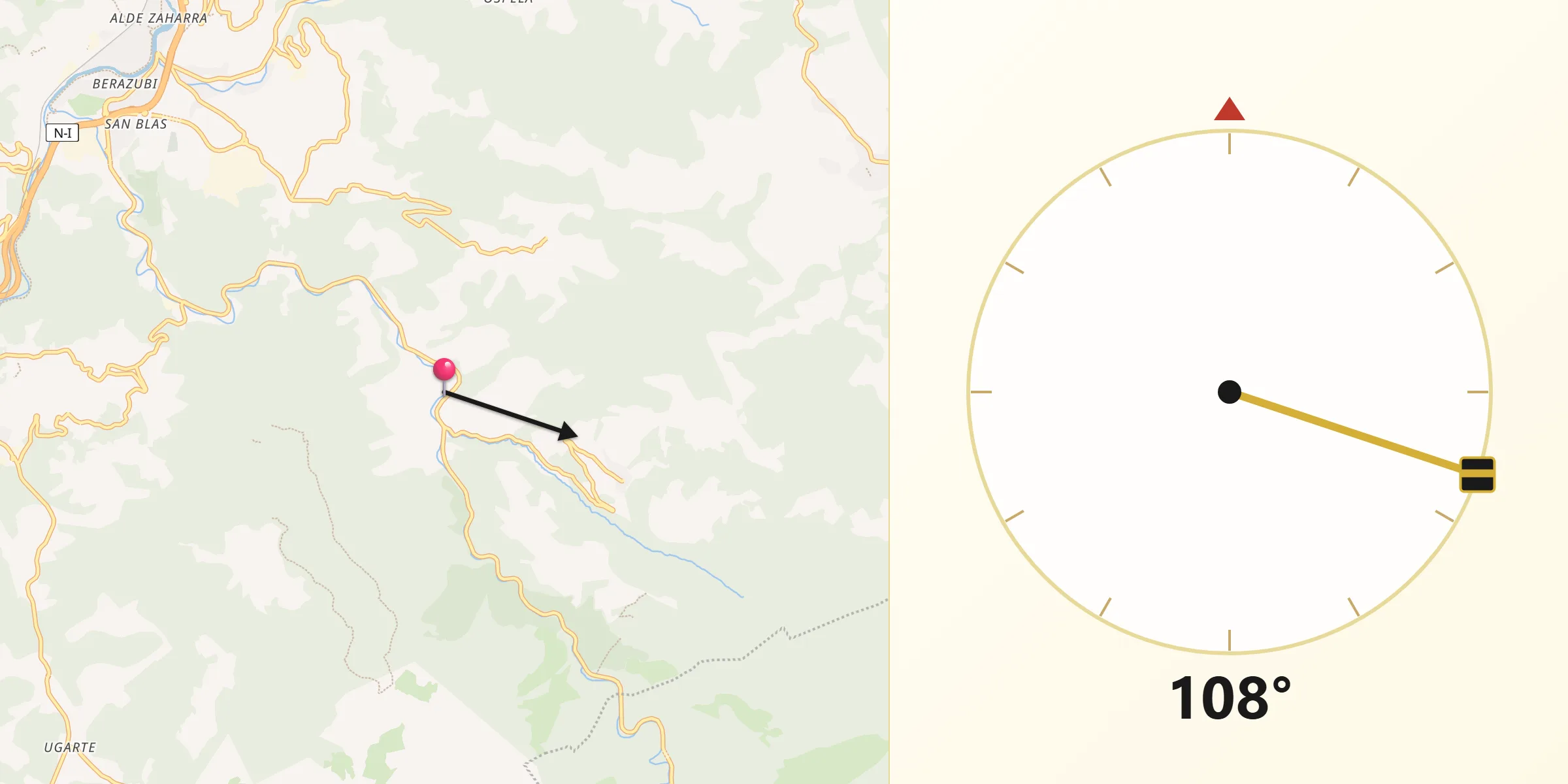 Dirección de la Qibla desde Lizartza