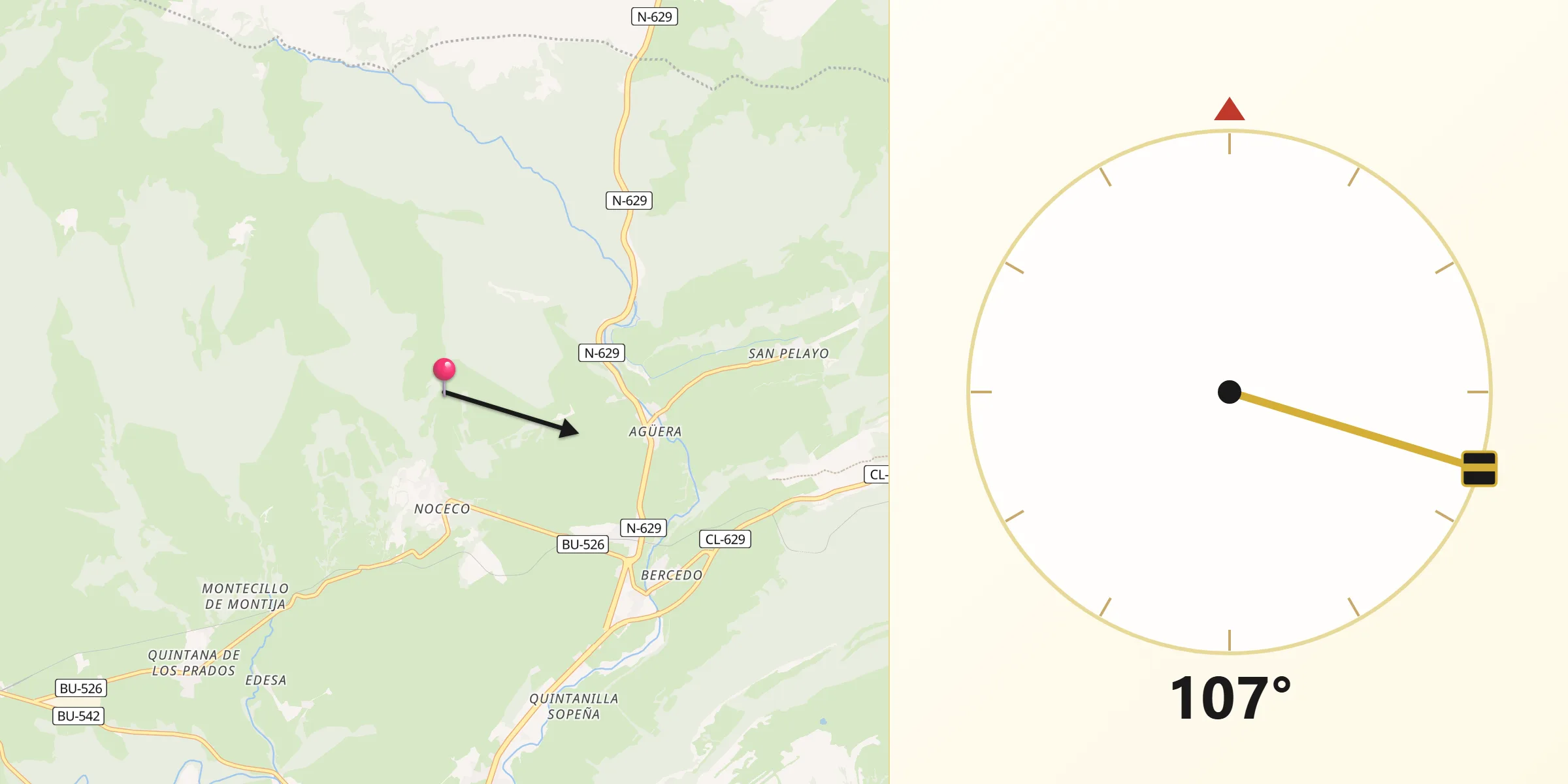 Dirección de la Qibla desde Merindad de Montija