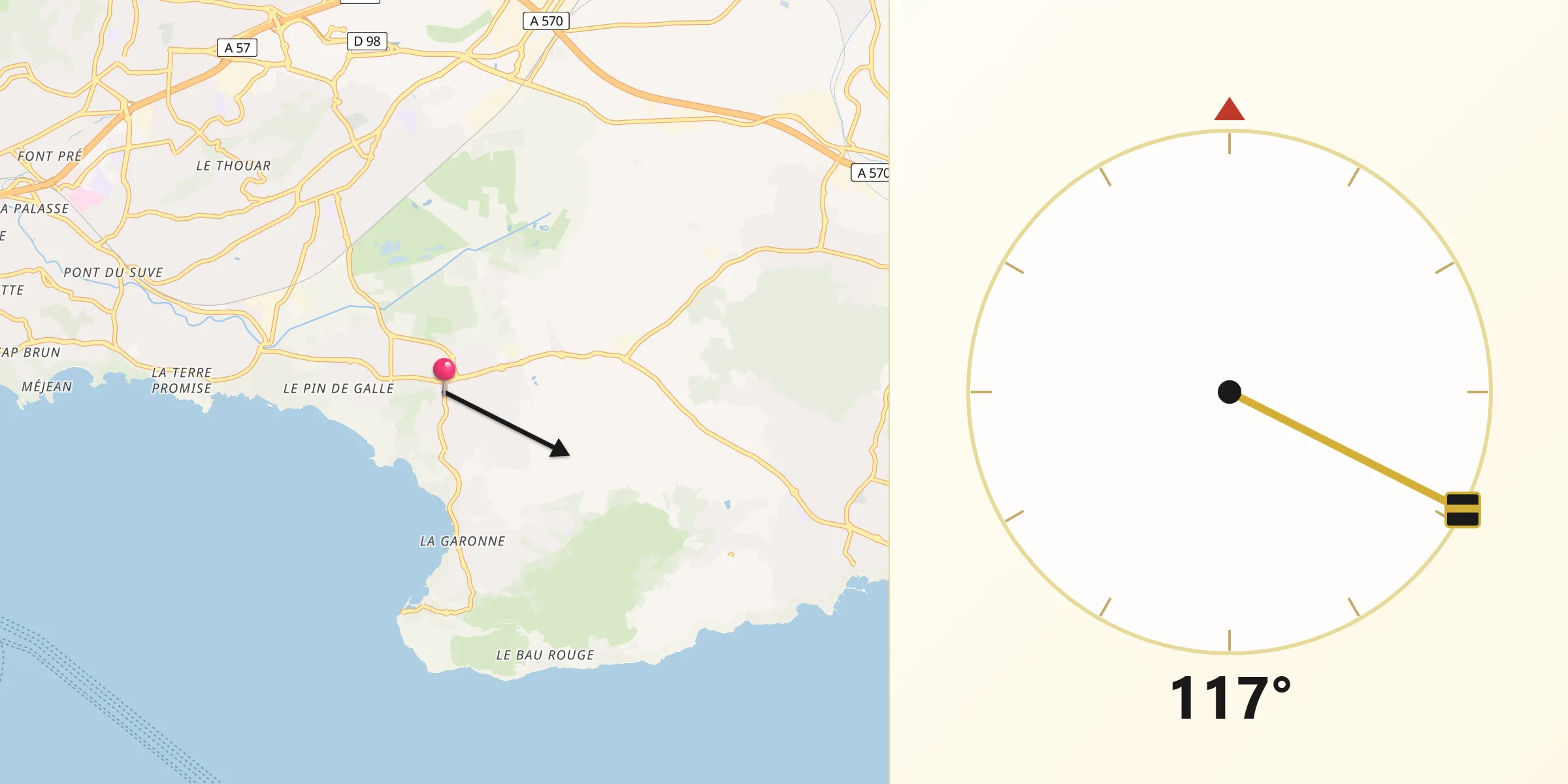 Direction vers la Qibla depuis Le Pradet