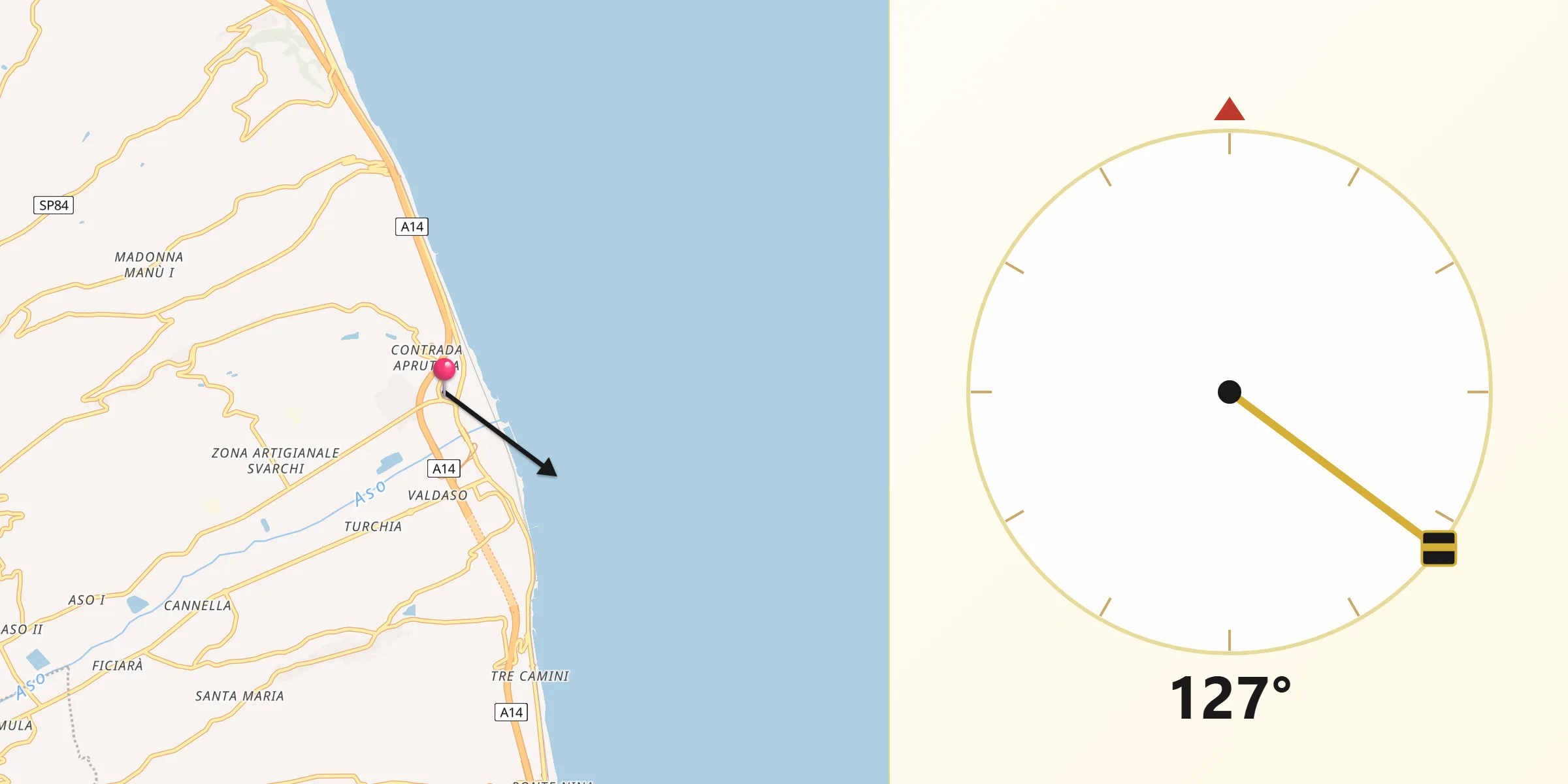 Direzione della Qibla da Marina di Altidona
