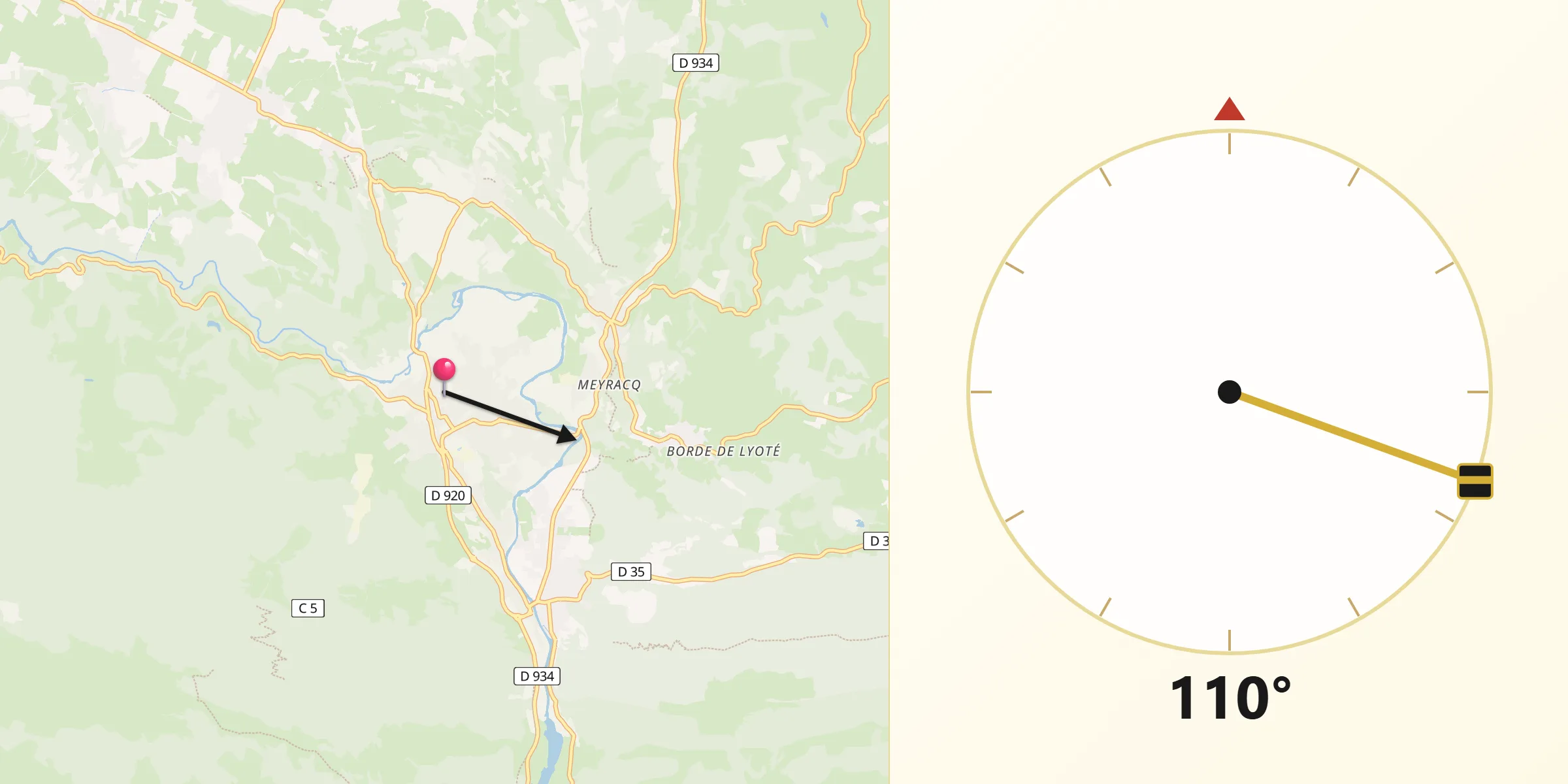 Direction vers la Qibla depuis Arudy