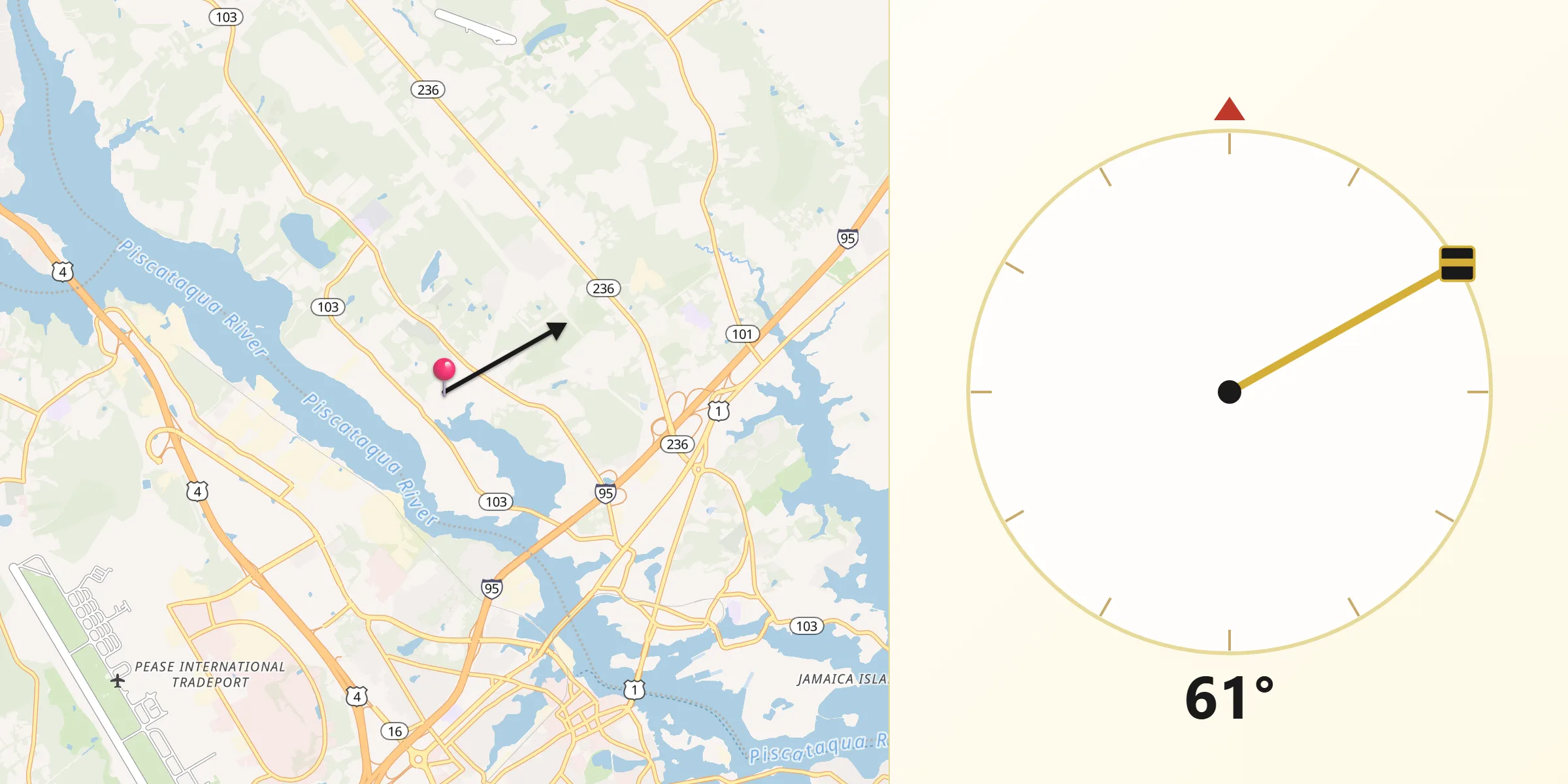 Qibla Direction from South Eliot