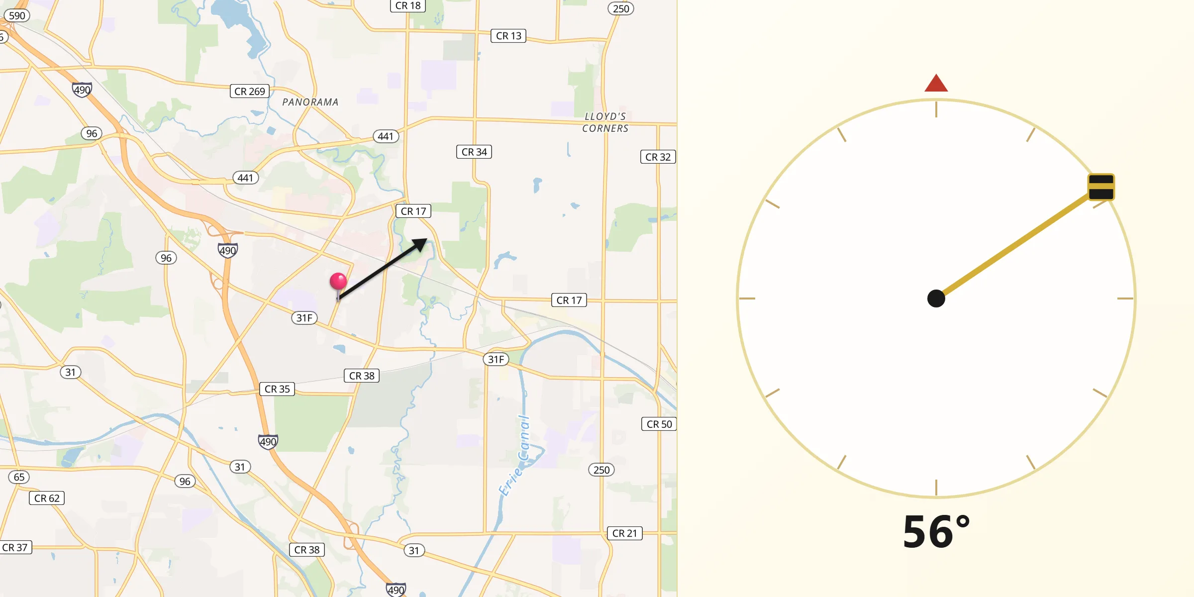 Qibla Direction from East Rochester