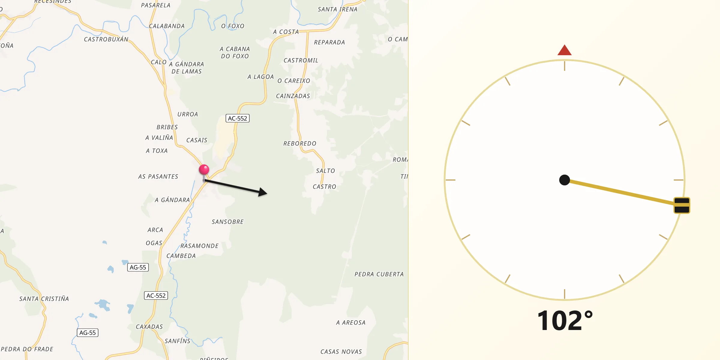 Dirección de la Qibla desde Vimianzo