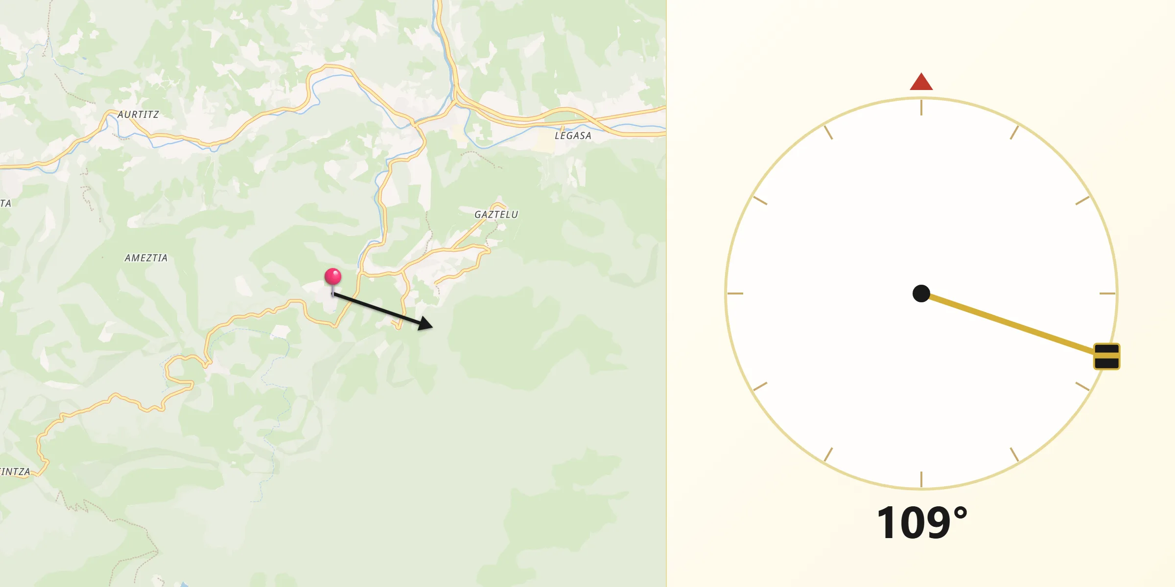 Dirección de la Qibla desde Oitz