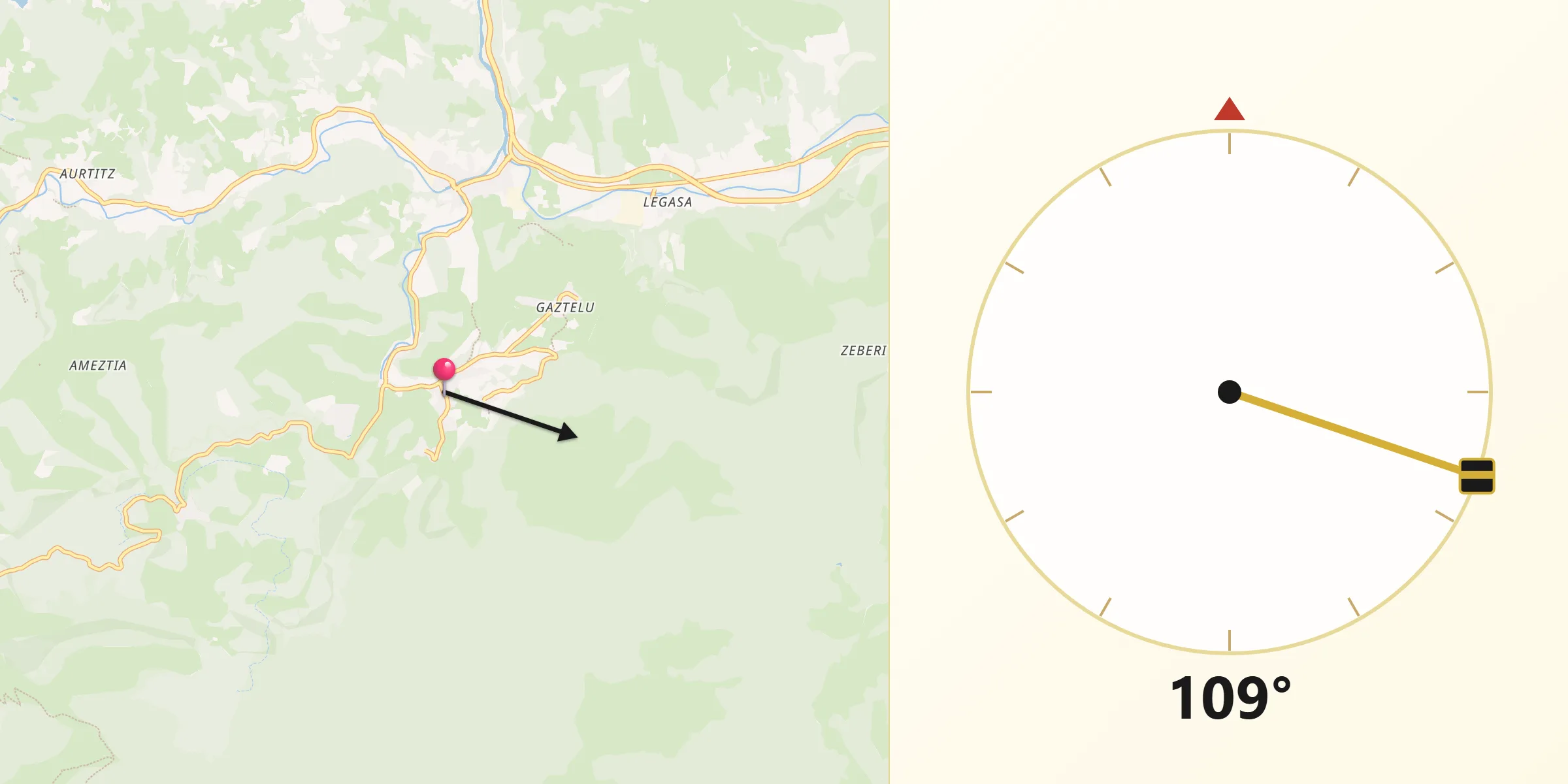 Dirección de la Qibla desde Donamaria