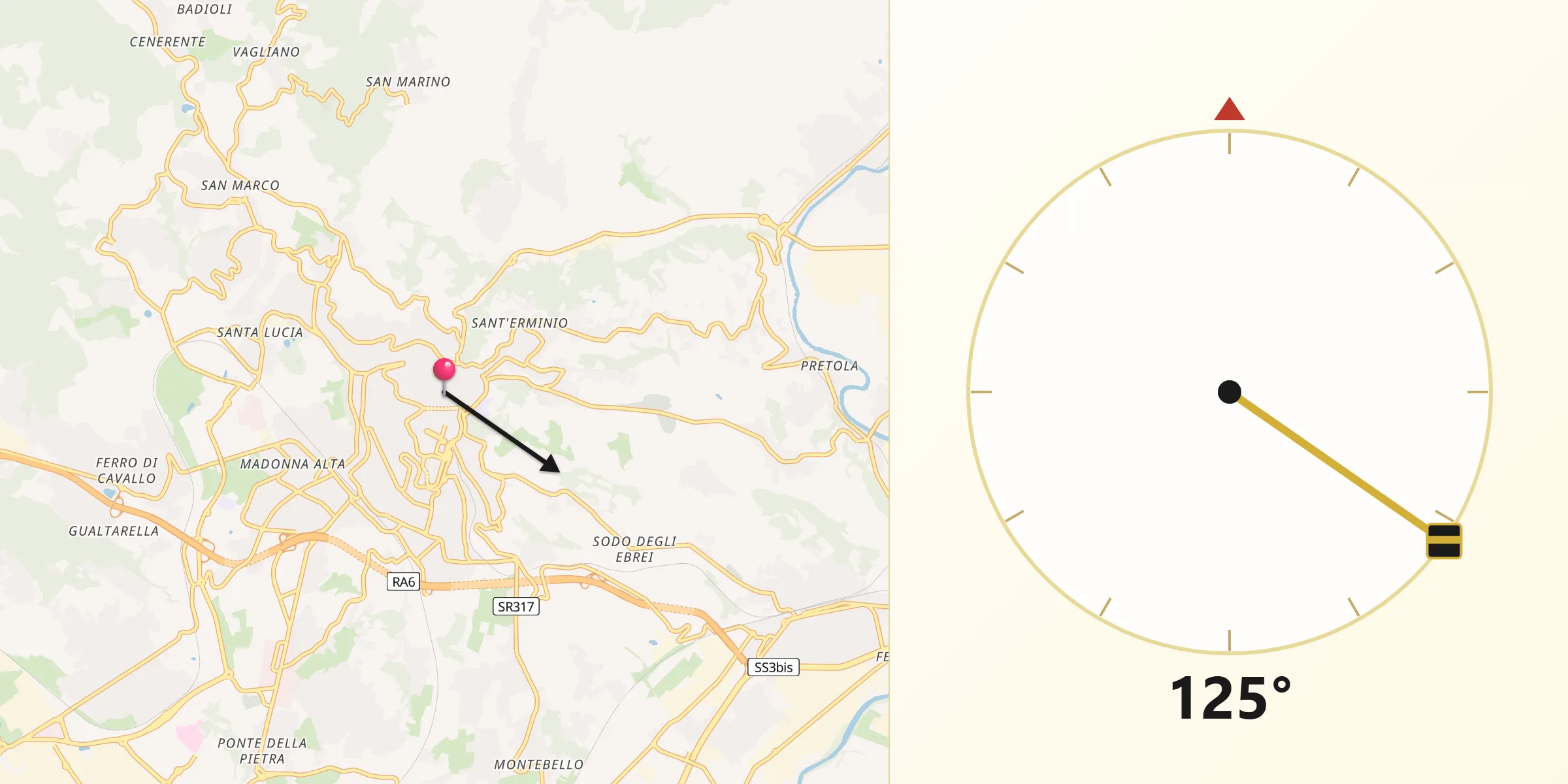 Direzione della Qibla da Perugia