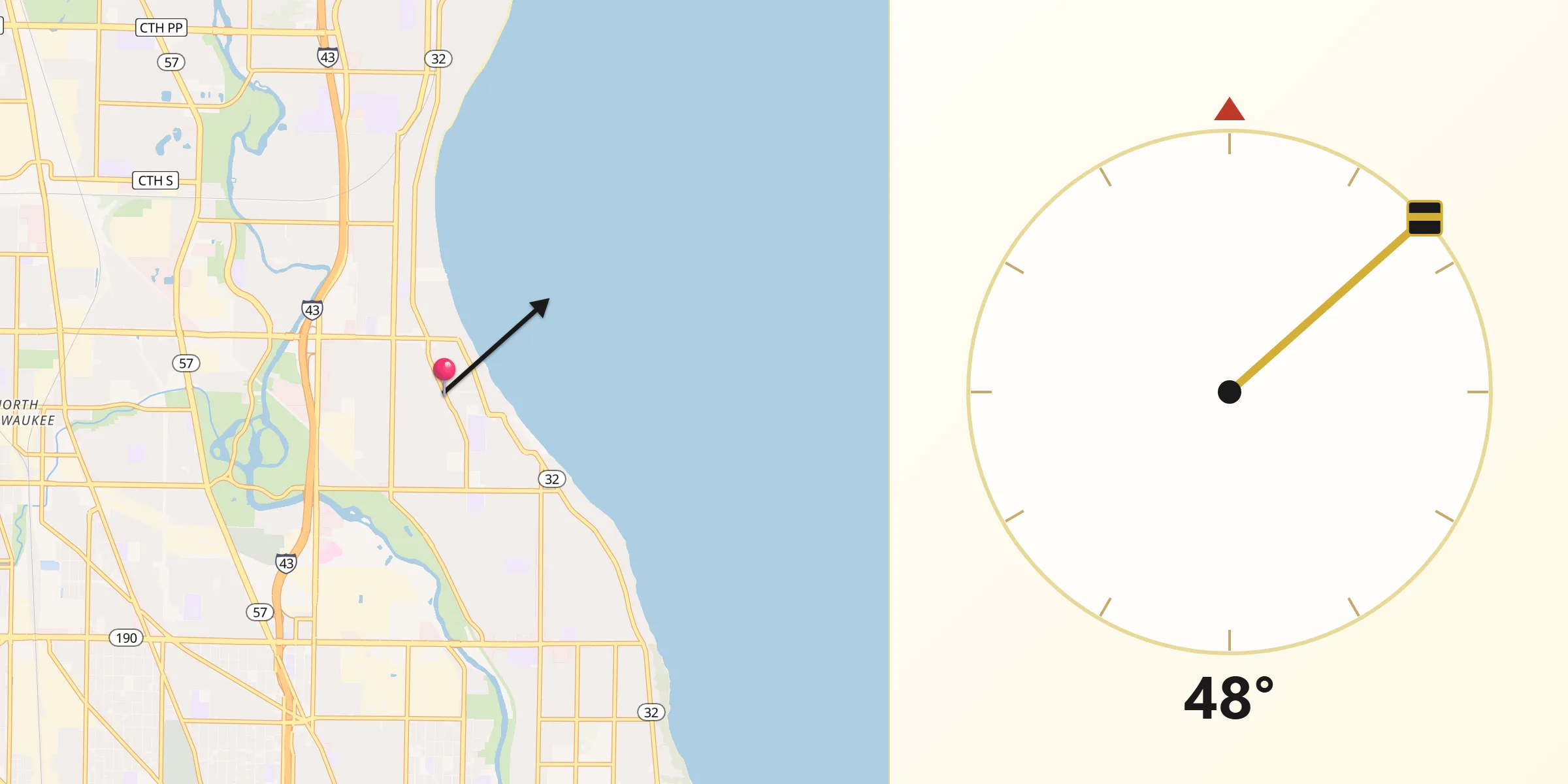 Qibla Direction from Whitefish Bay