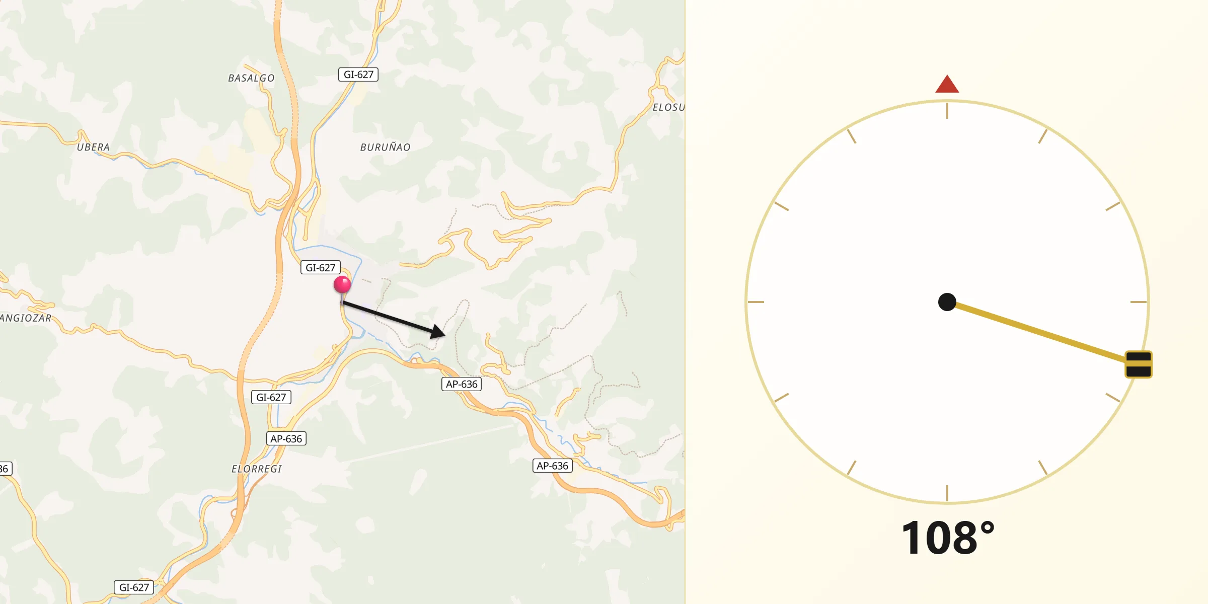 Dirección de la Qibla desde Bergara