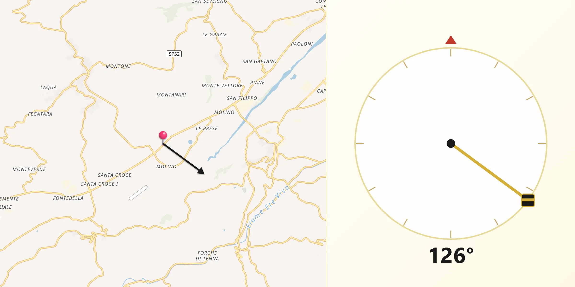 Direzione della Qibla da Piane di Montegiorgio