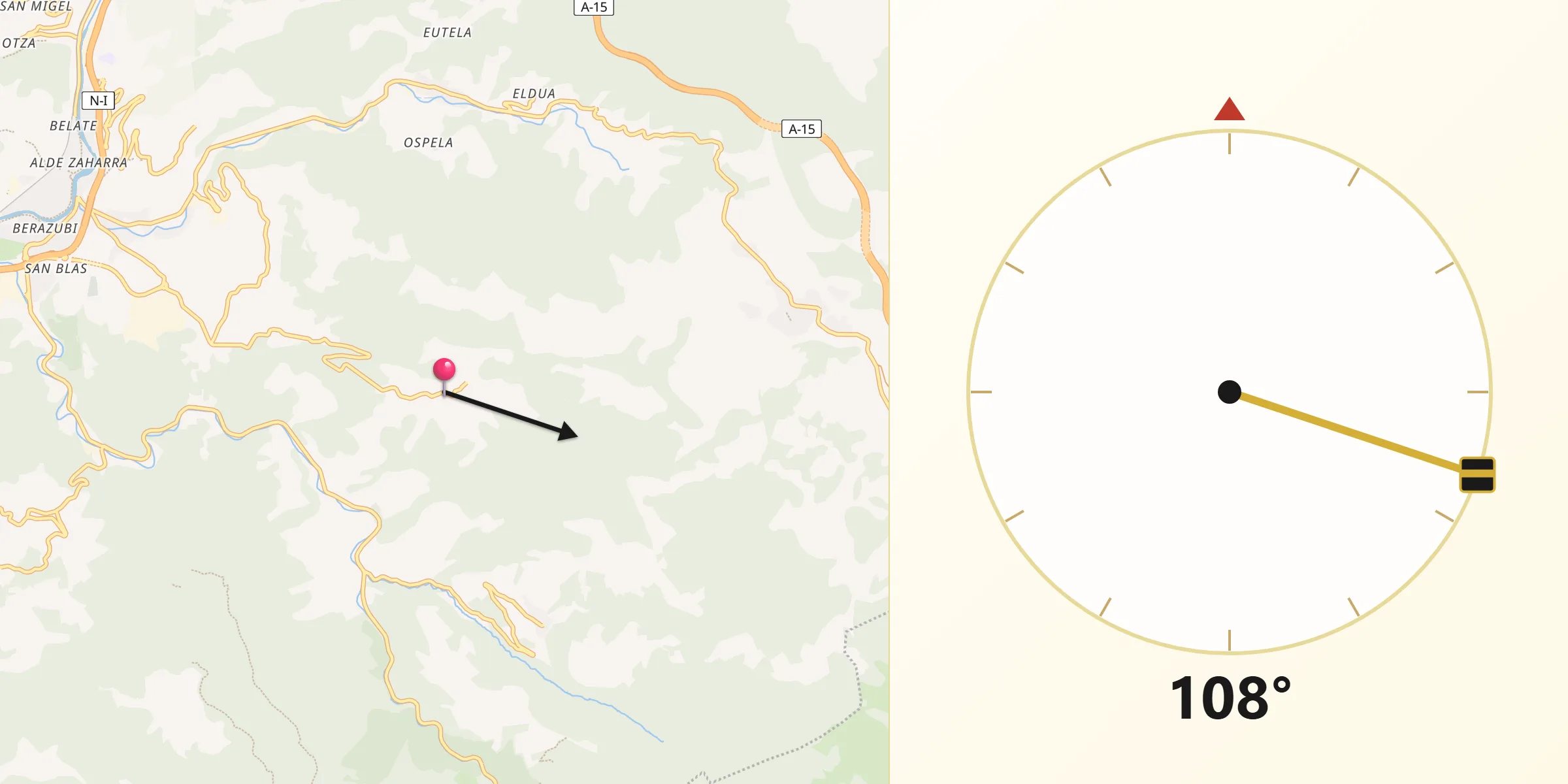 Dirección de la Qibla desde Gaztelu
