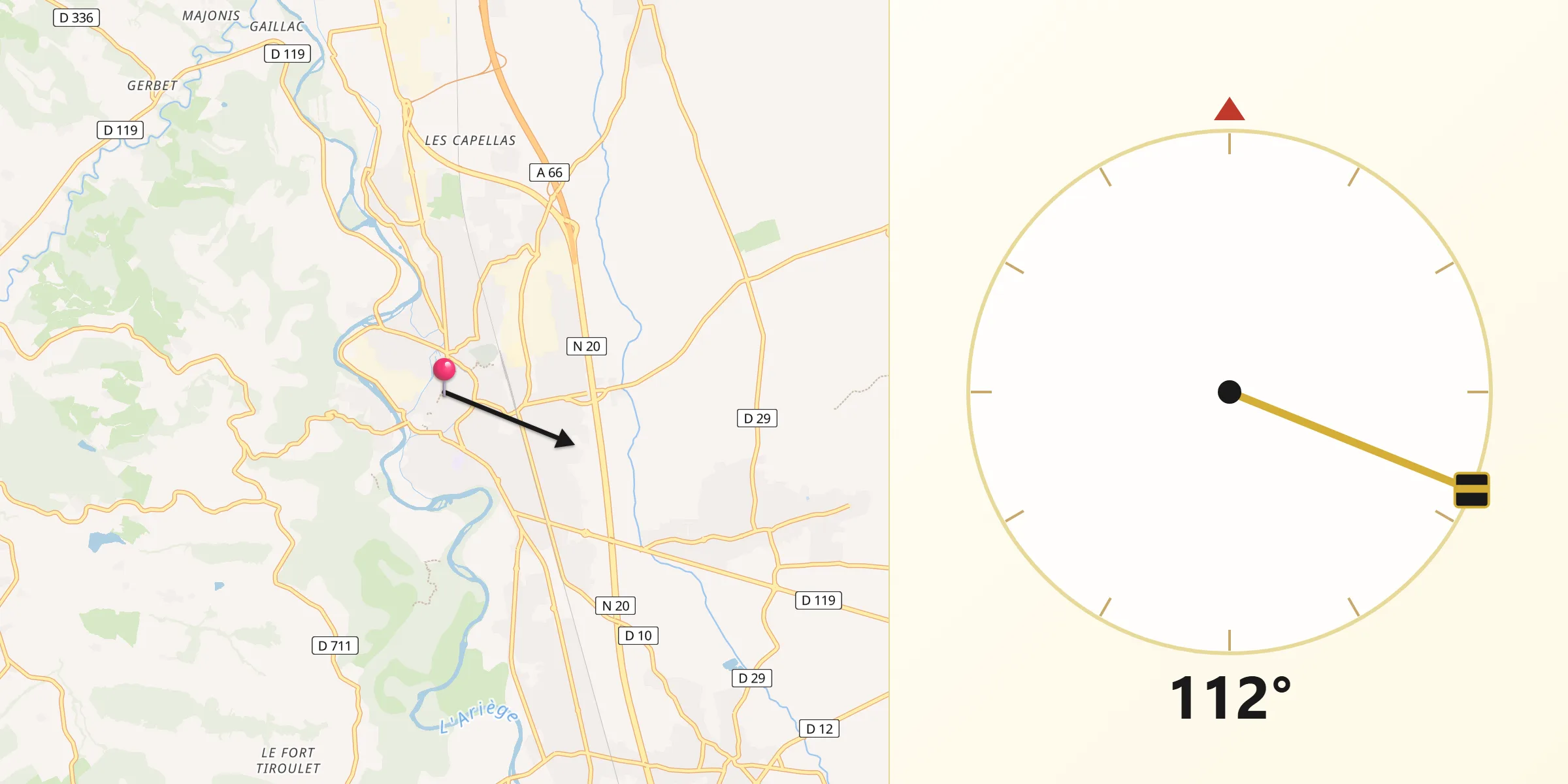 Direction vers la Qibla depuis Pamiers