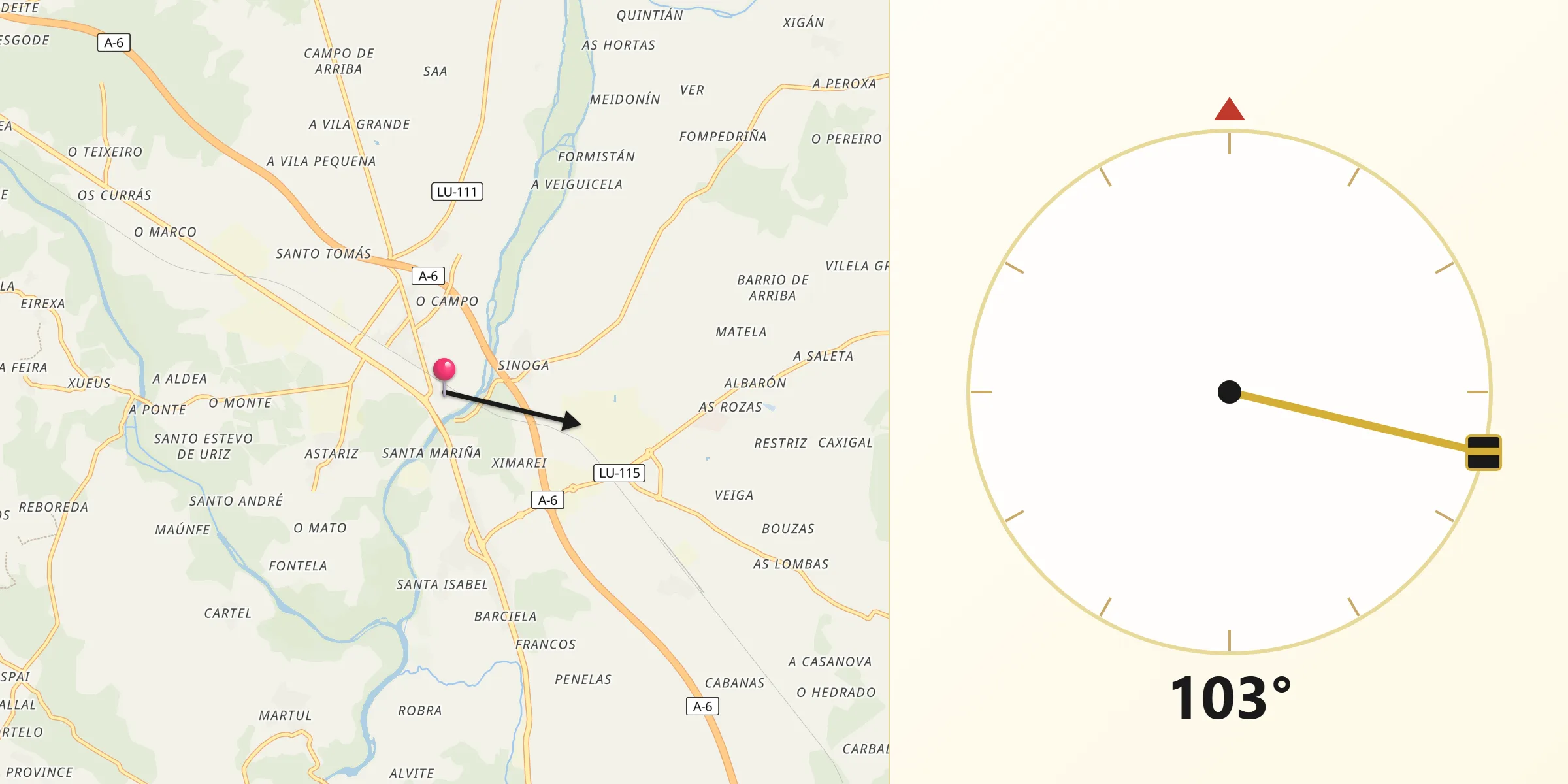 Dirección de la Qibla desde Rábade