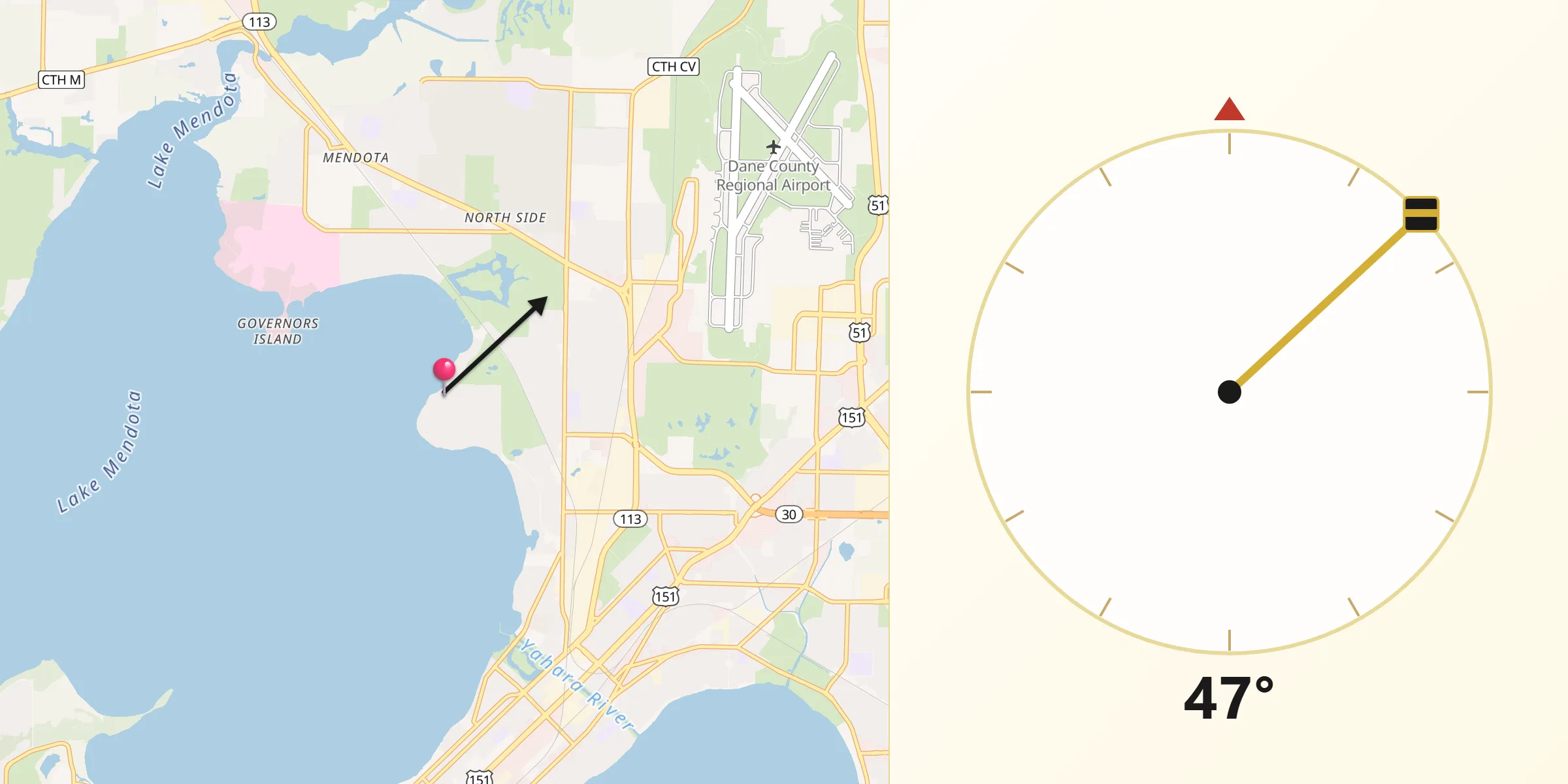 Qibla Direction from Maple Bluff