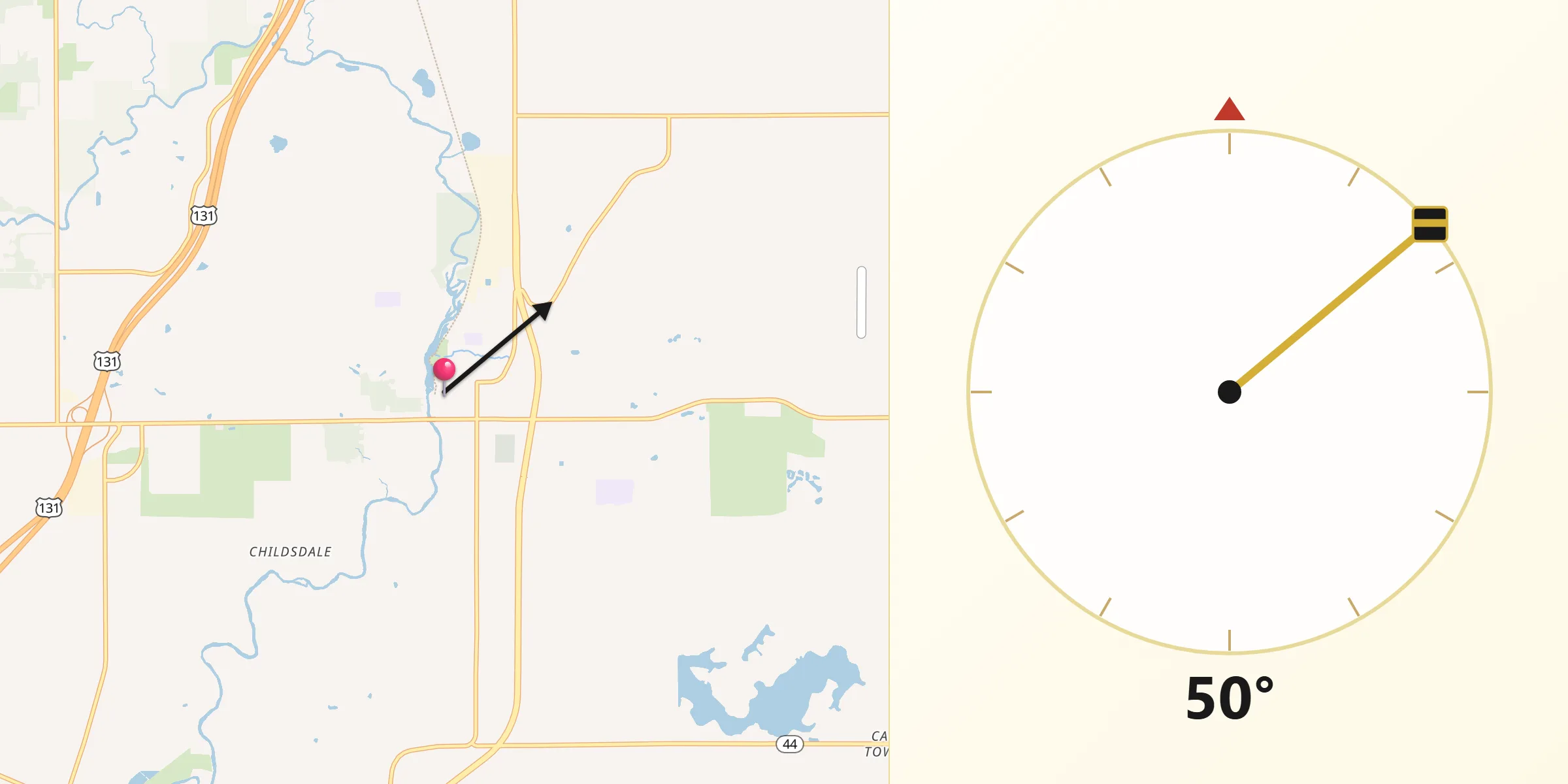 Dirección de la Qibla desde Rockford