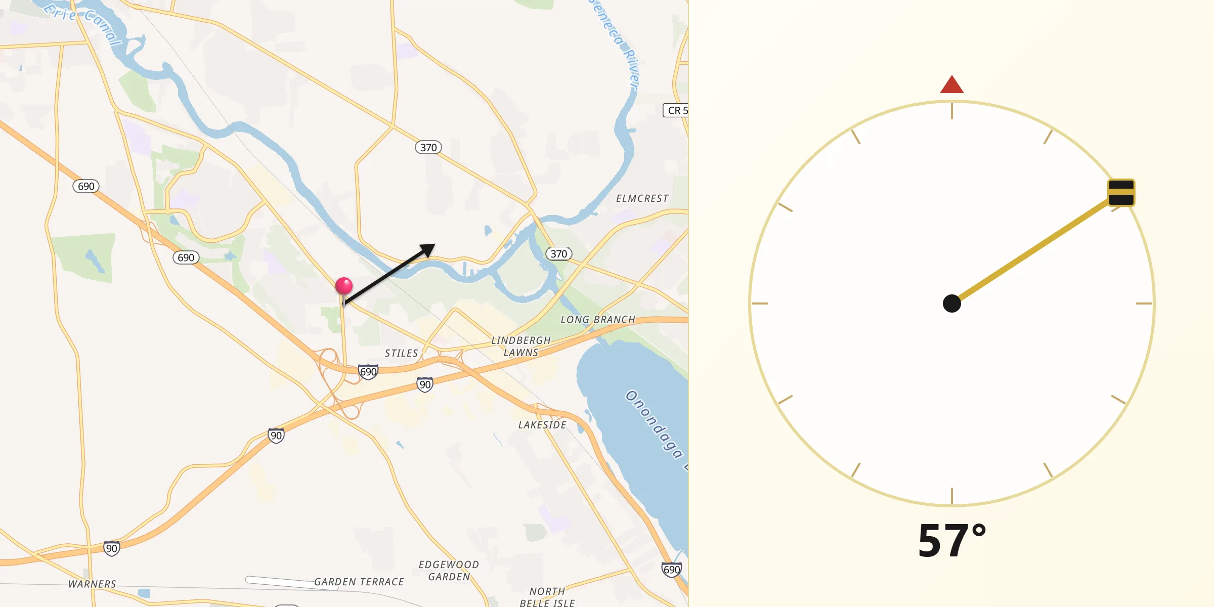 Qibla Direction from Seneca Knolls