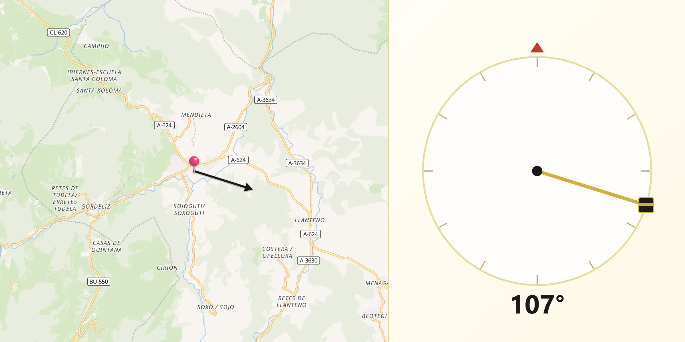 Dirección de la Qibla desde Artziniega