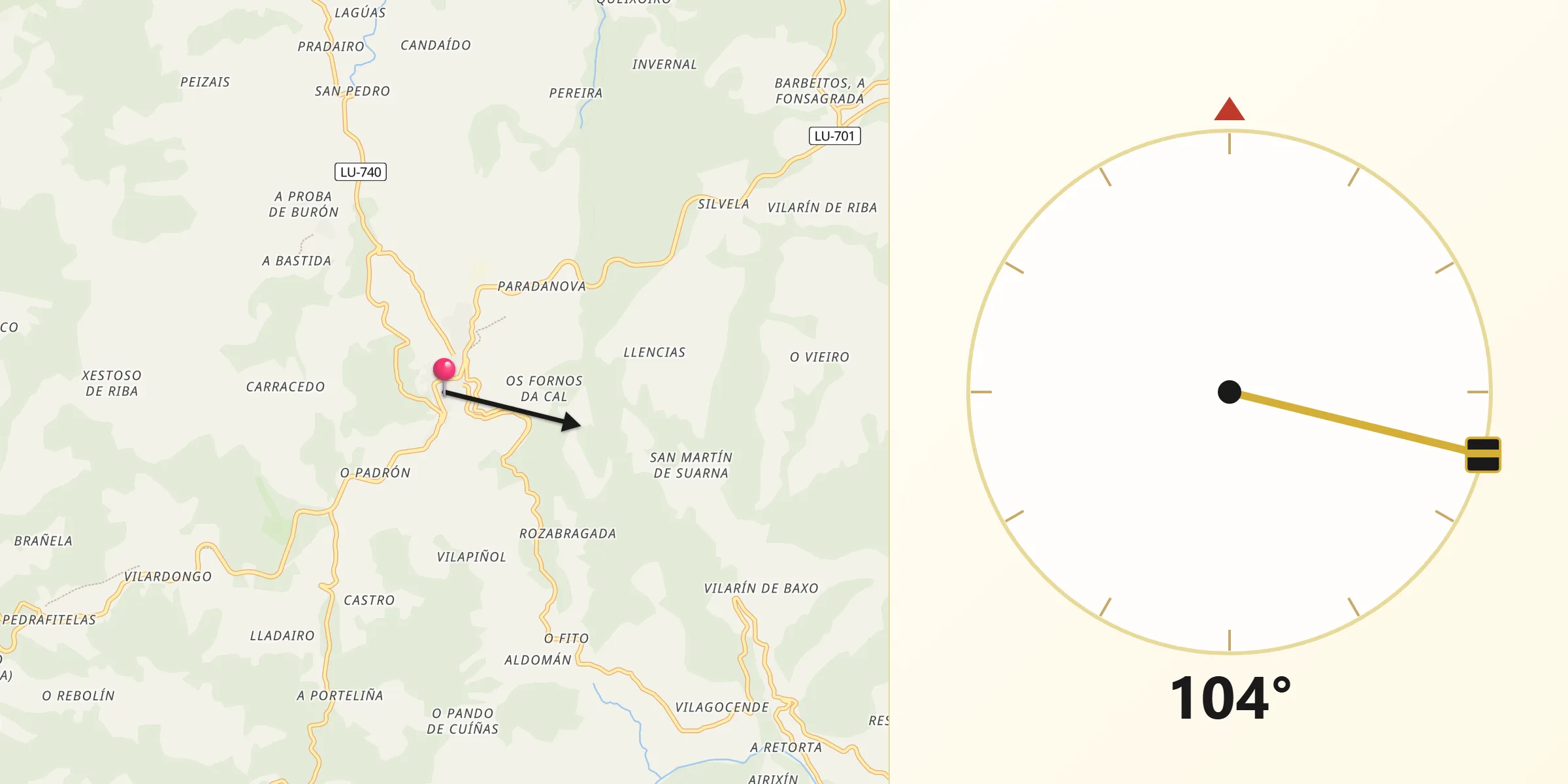 Dirección de la Qibla desde Fonsagrada A