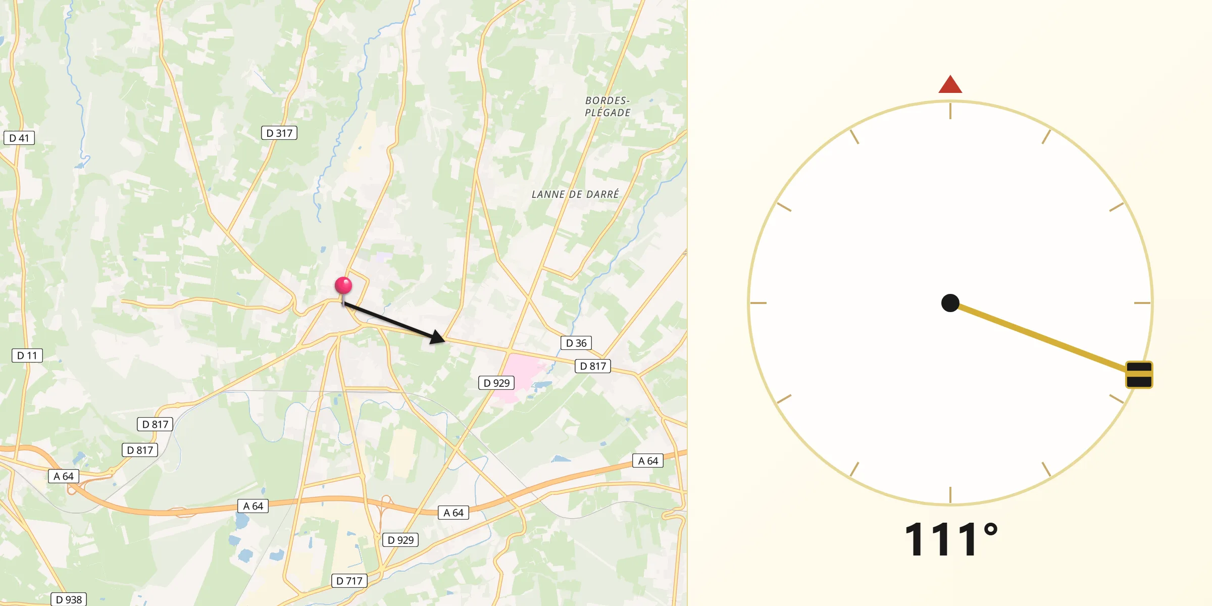 Direction vers la Qibla depuis Lannemezan