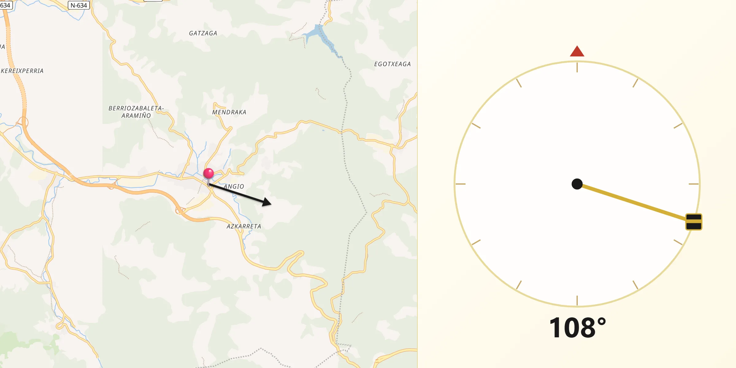 Dirección de la Qibla desde Elorrio