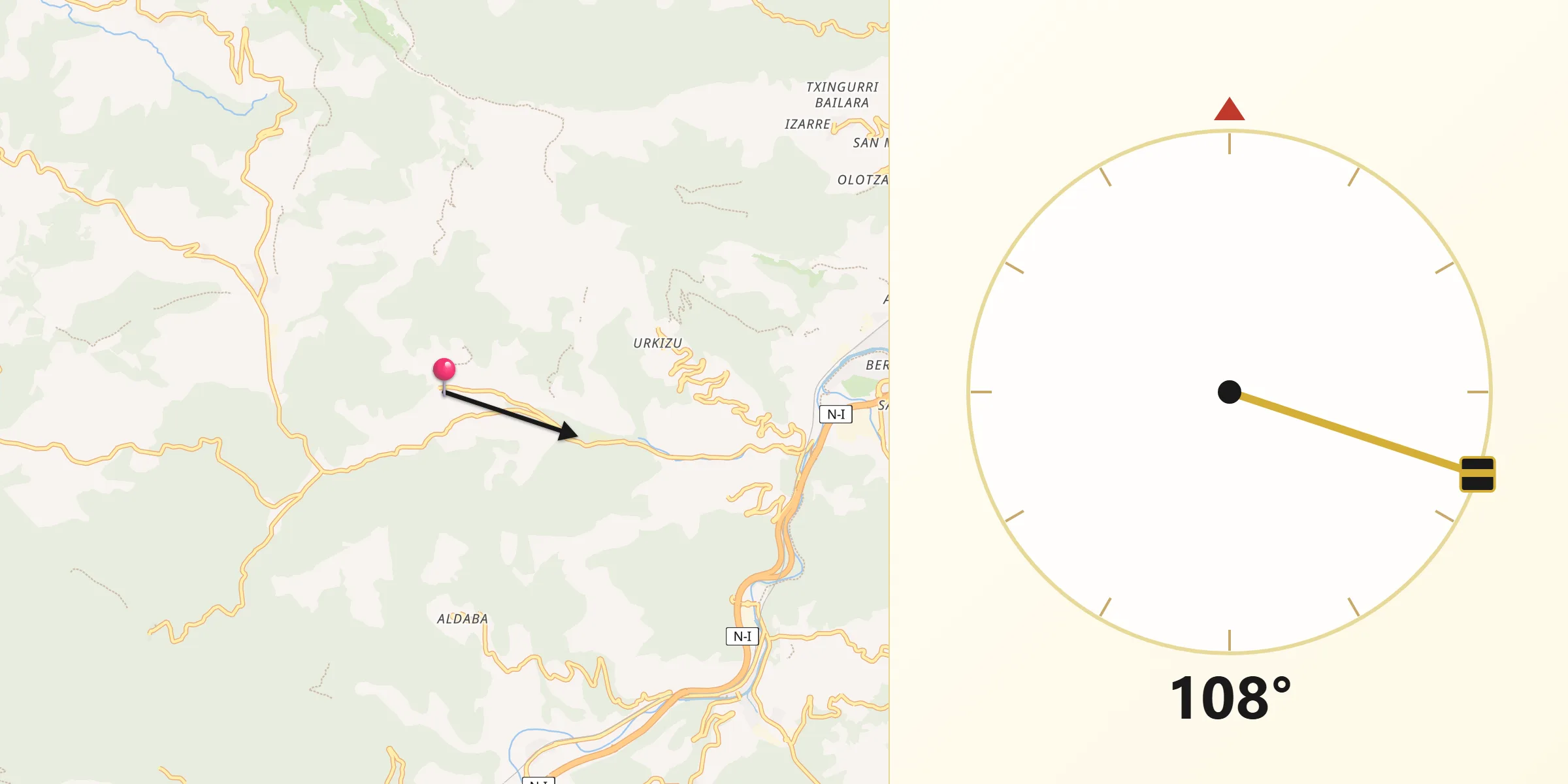 Dirección de la Qibla desde Albiztur