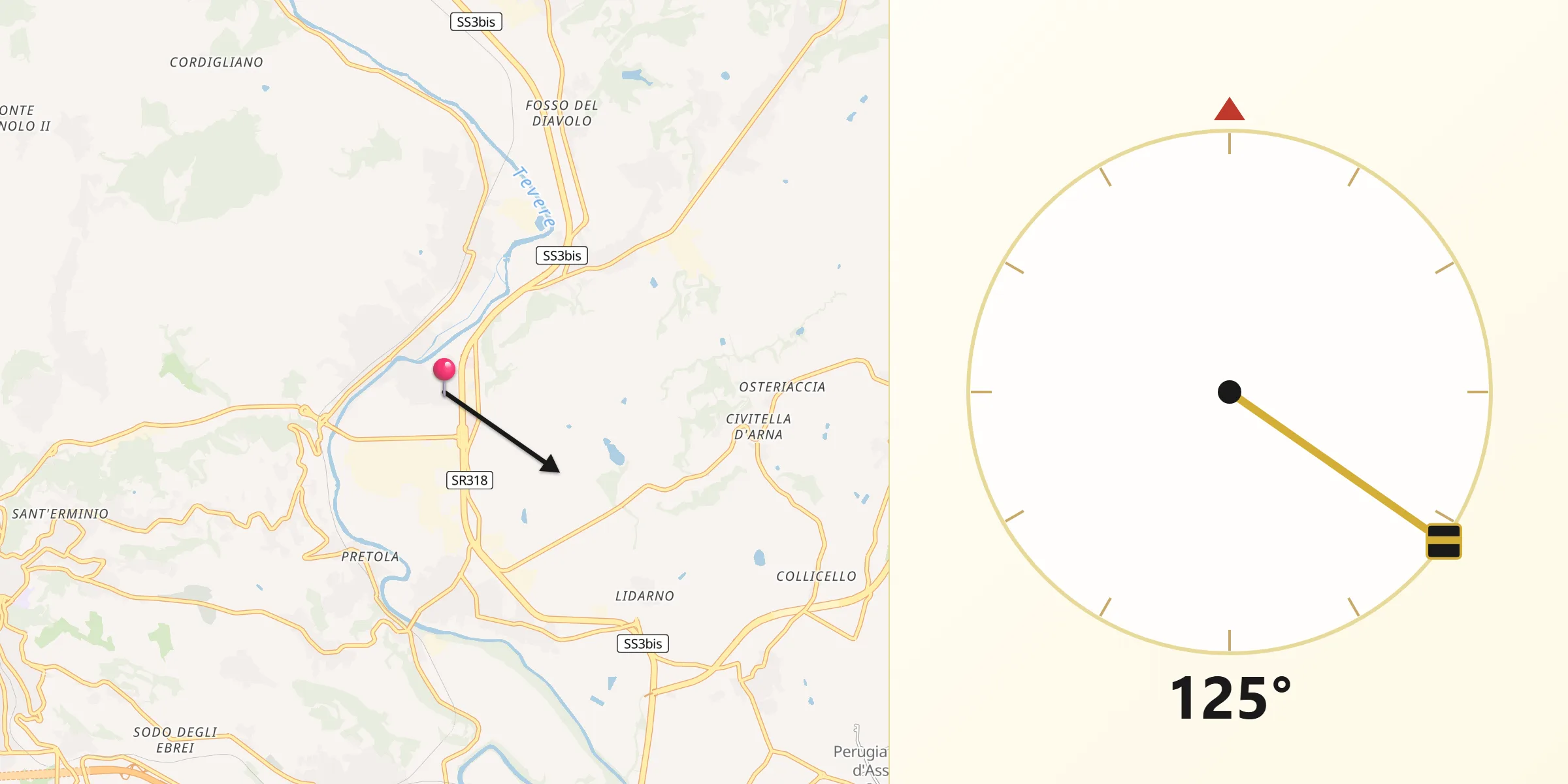 Direzione della Qibla da Ponte Felcino
