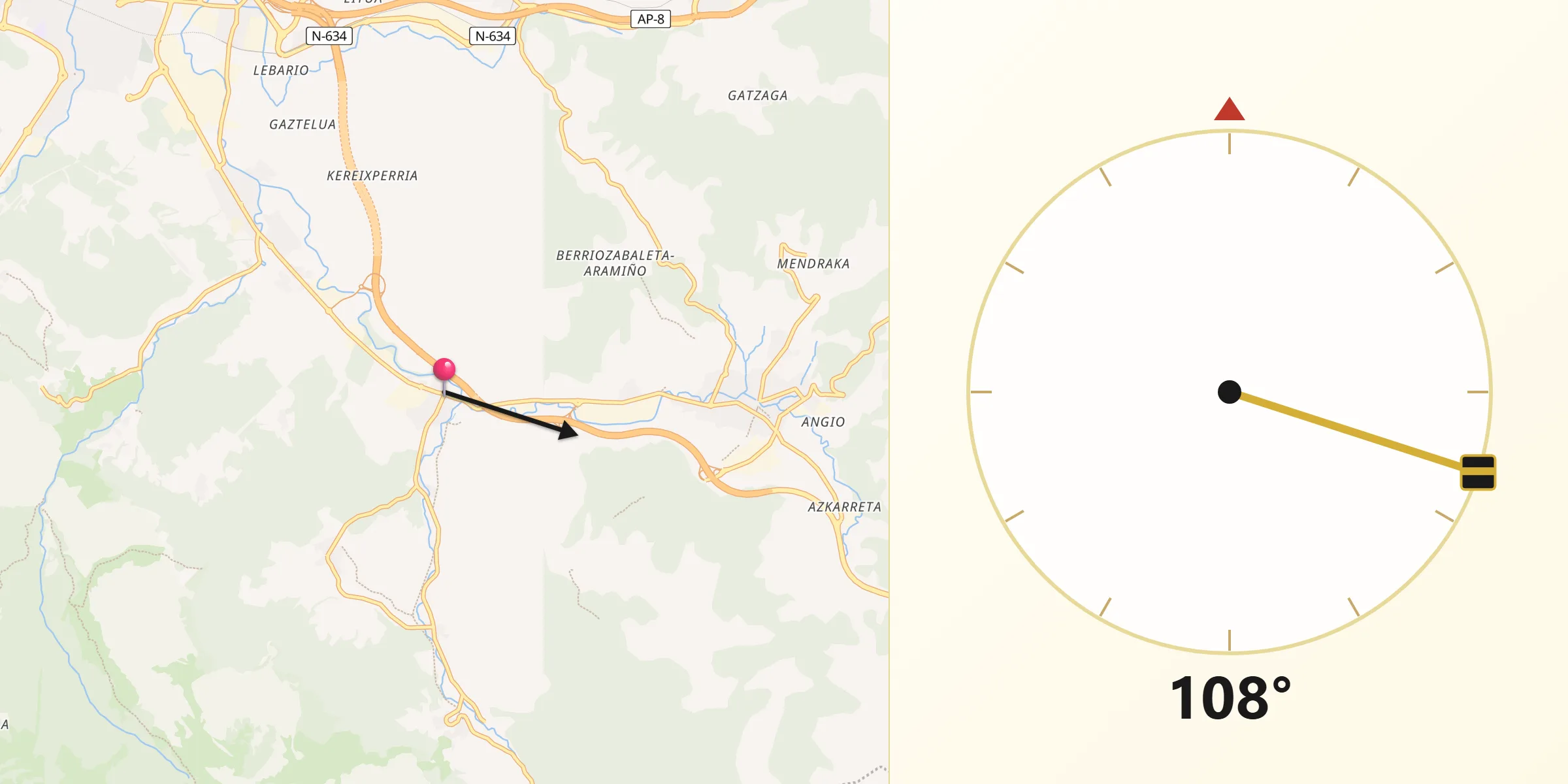 Dirección de la Qibla desde Atxondo