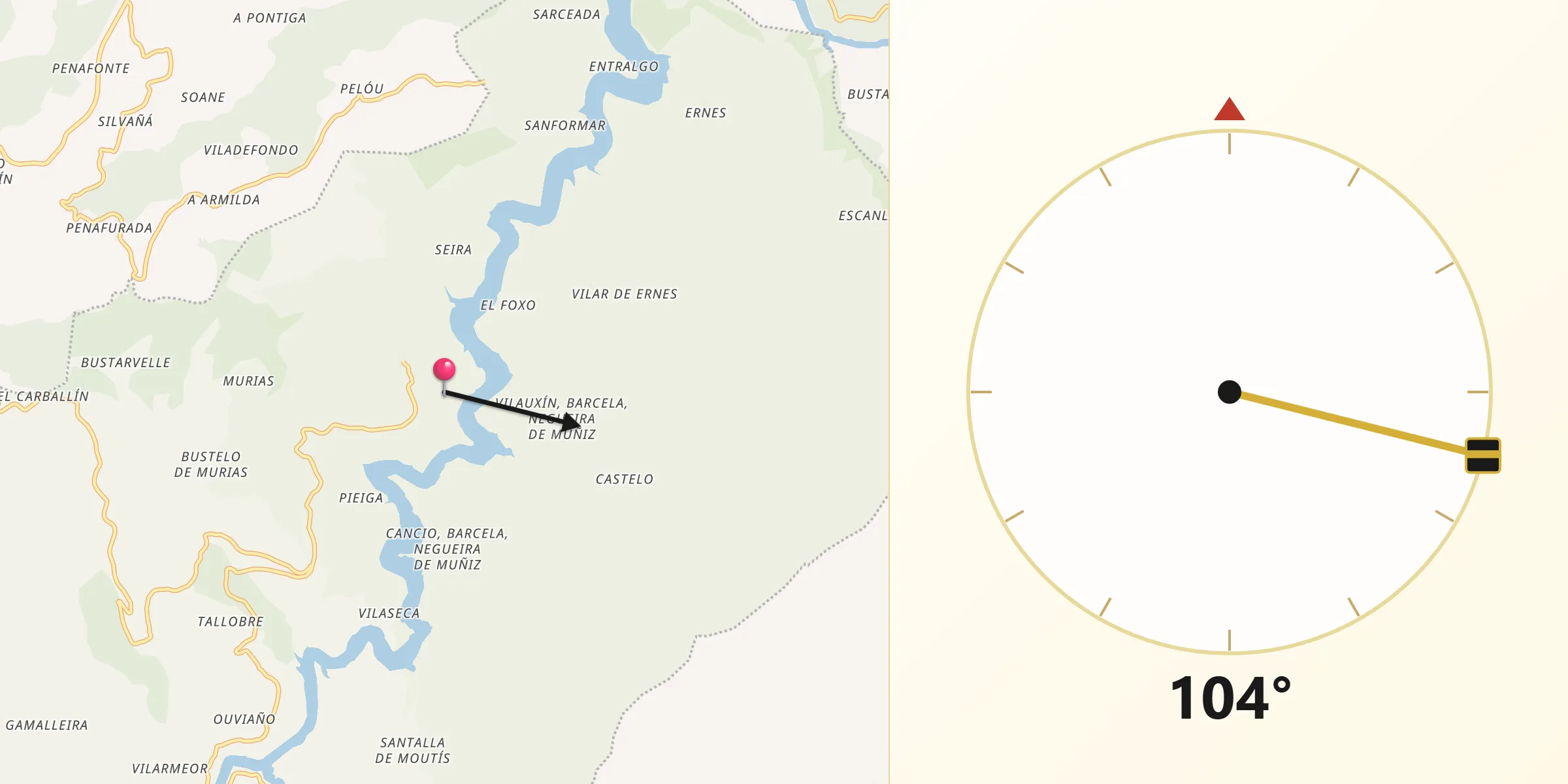 Dirección de la Qibla desde Negueira de Muñiz
