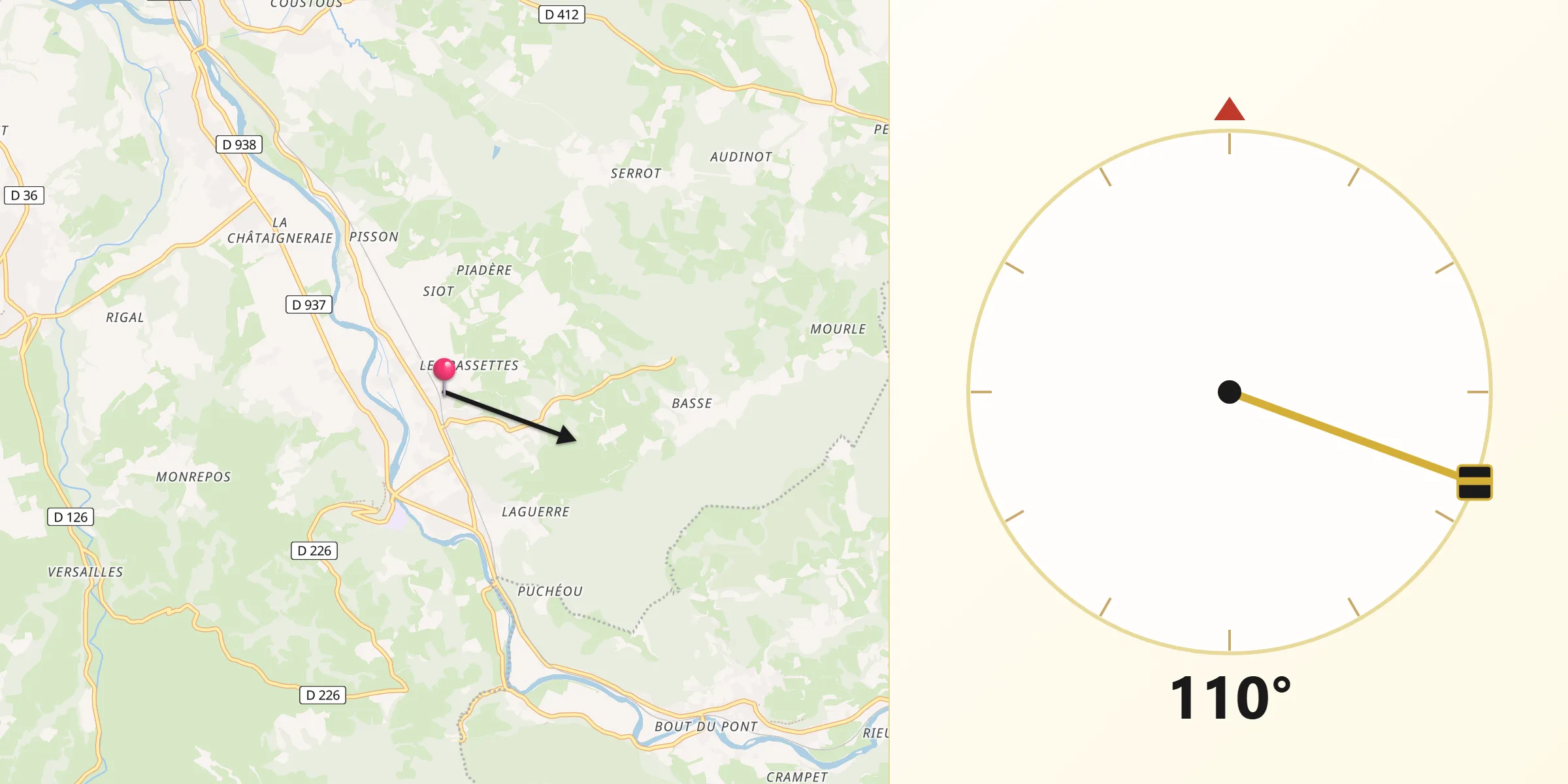 Direction vers la Qibla depuis Montaut