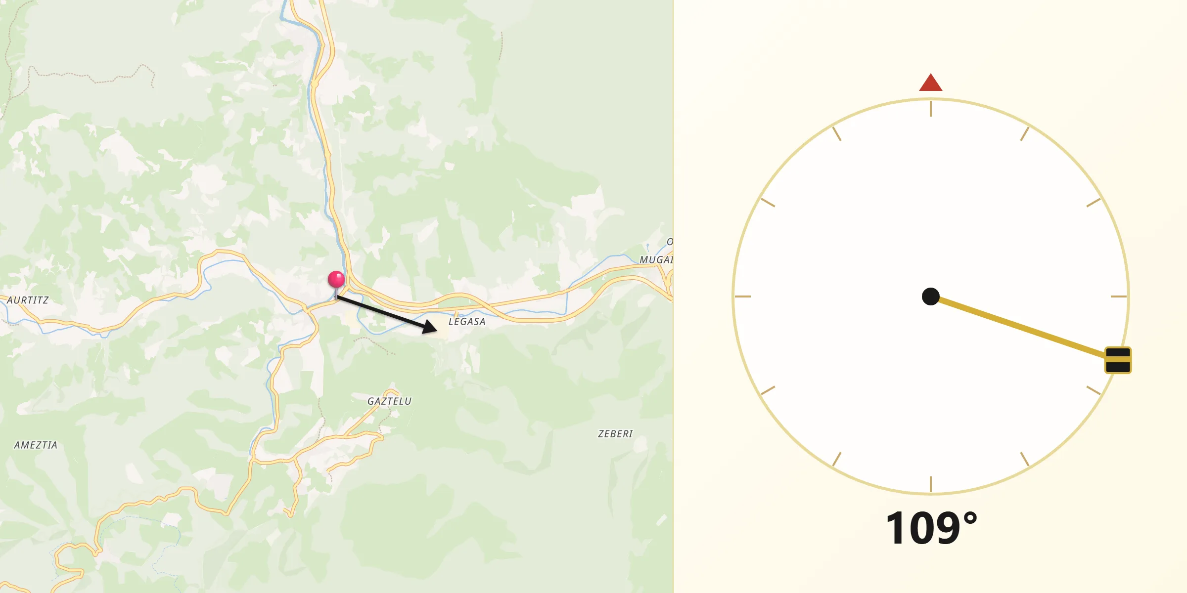 Dirección de la Qibla desde Doneztebe
