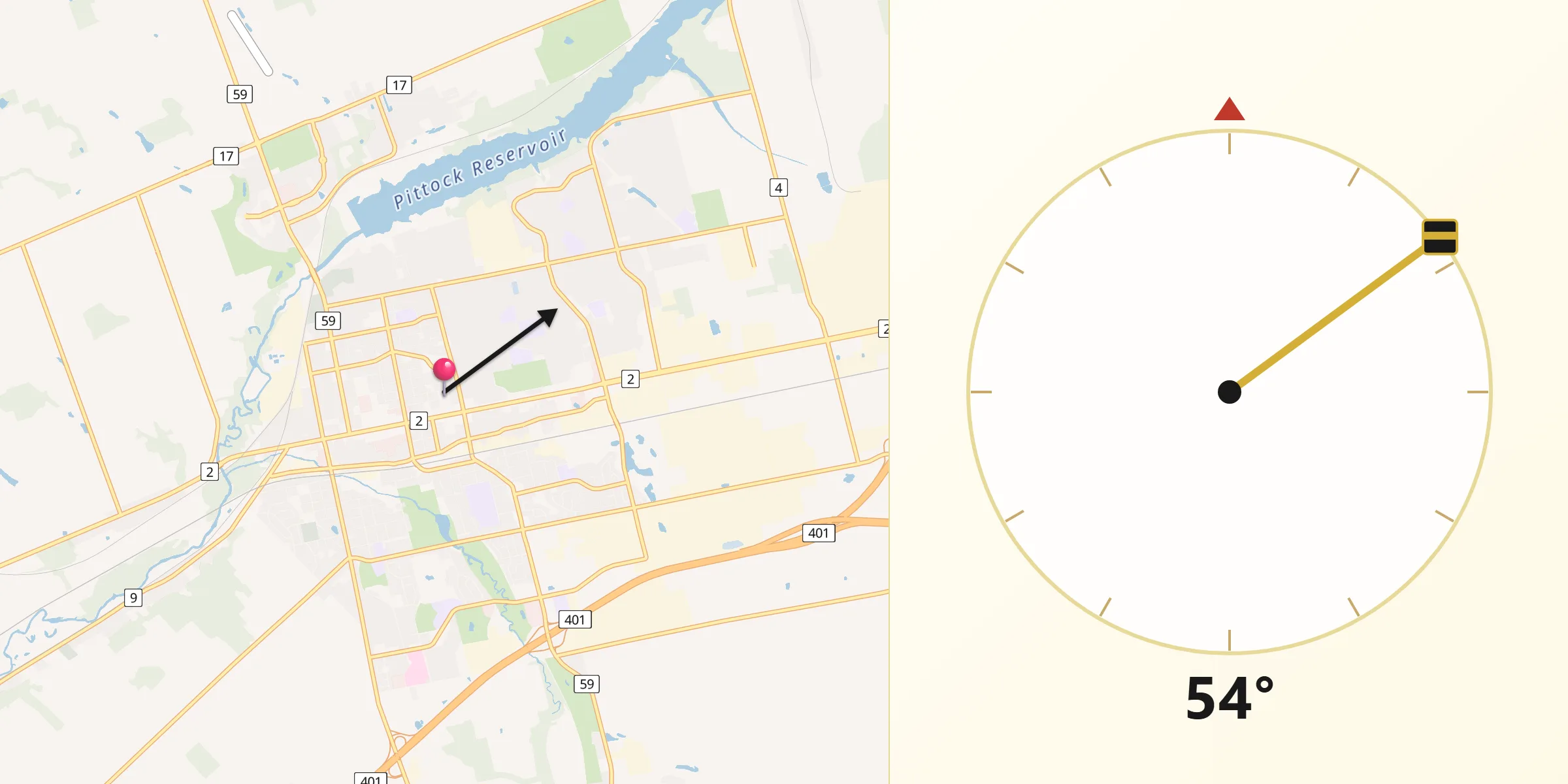 Qibla Direction from Woodstock