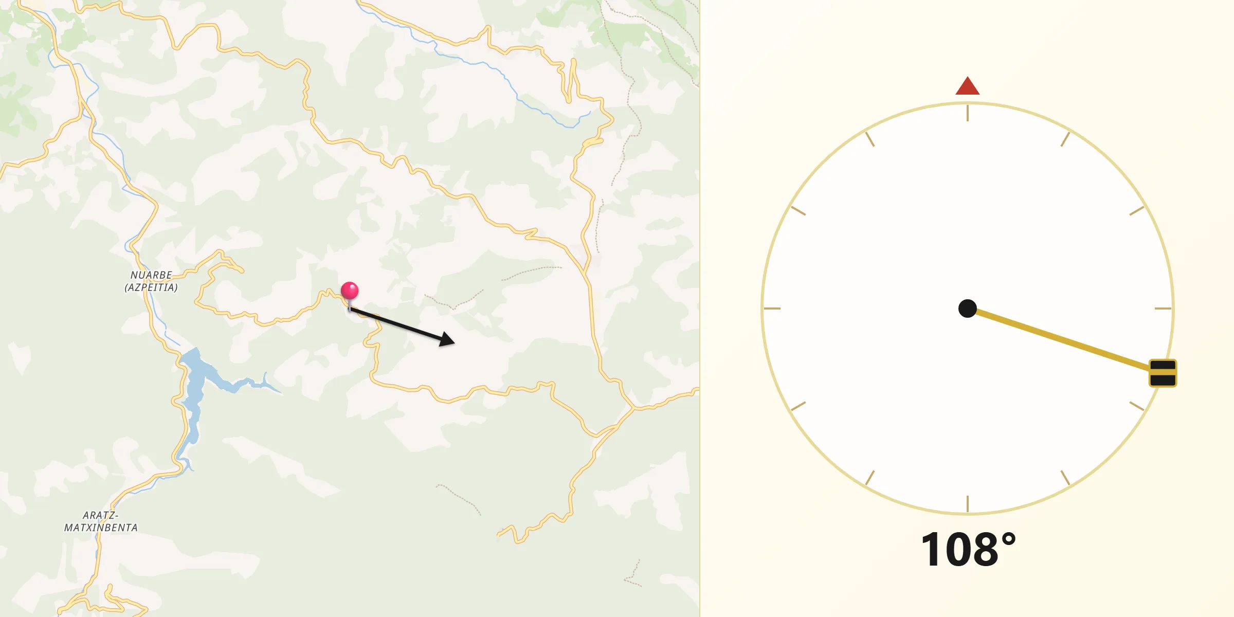 Dirección de la Qibla desde Beizama