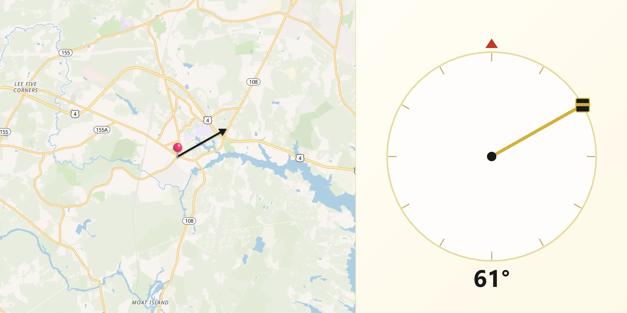 Dirección de la Qibla desde Durham