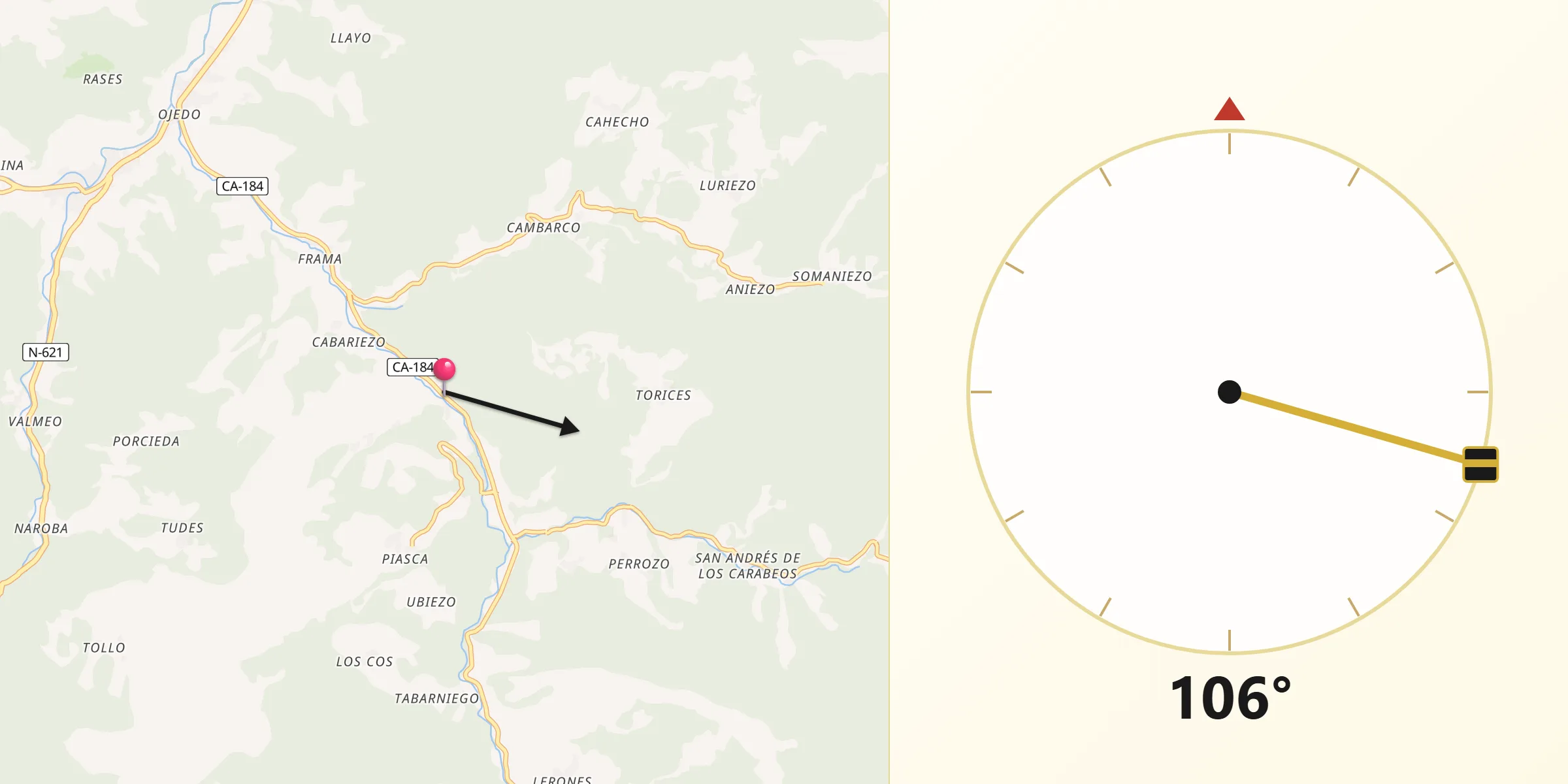 Dirección de la Qibla desde Cabezón de Liébana