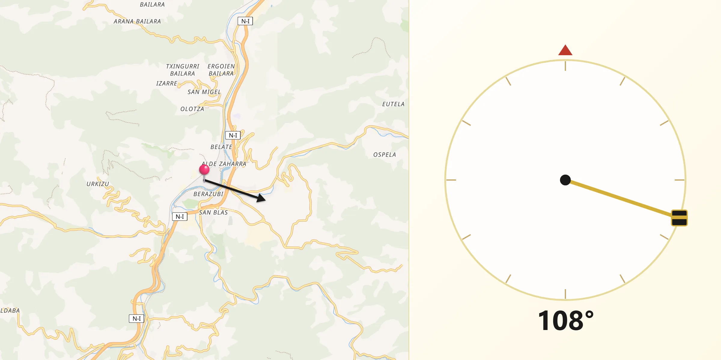 Dirección de la Qibla desde Tolosa