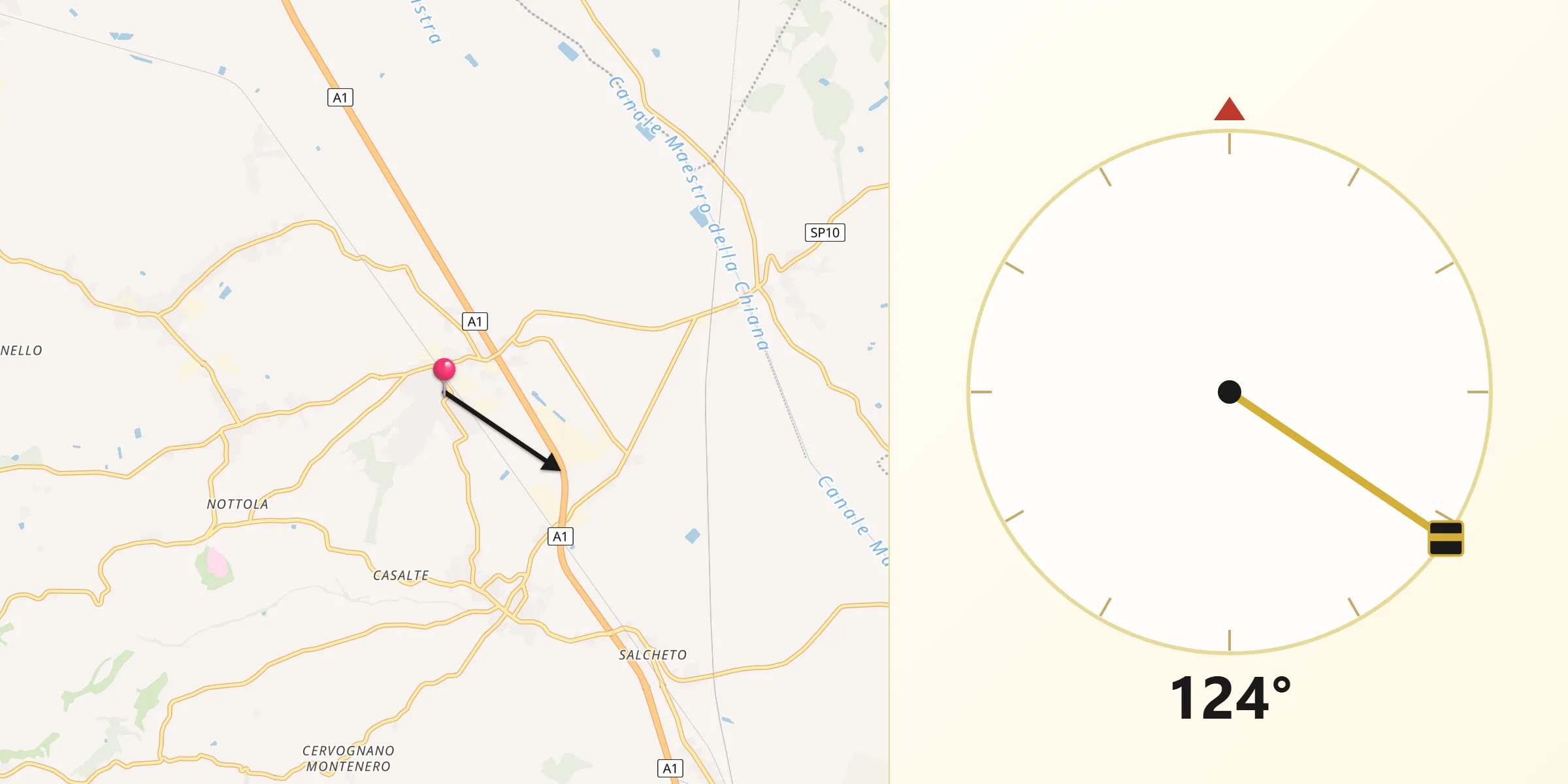 Direzione della Qibla da Montepulciano Stazione