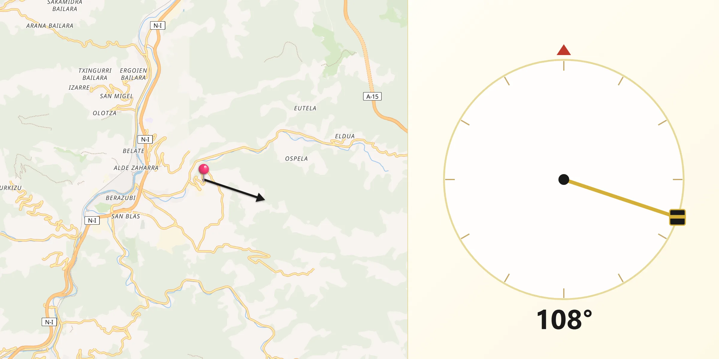 Dirección de la Qibla desde Belauntza