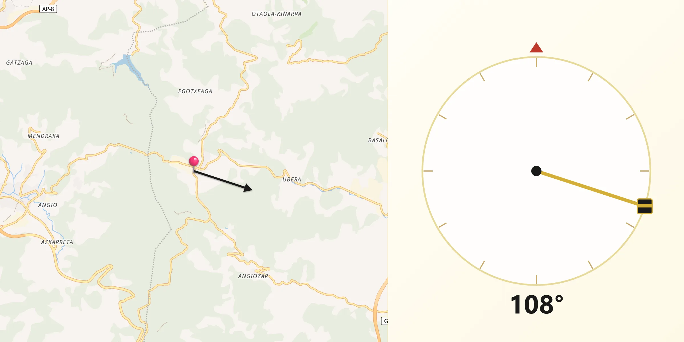 Dirección de la Qibla desde Elgeta