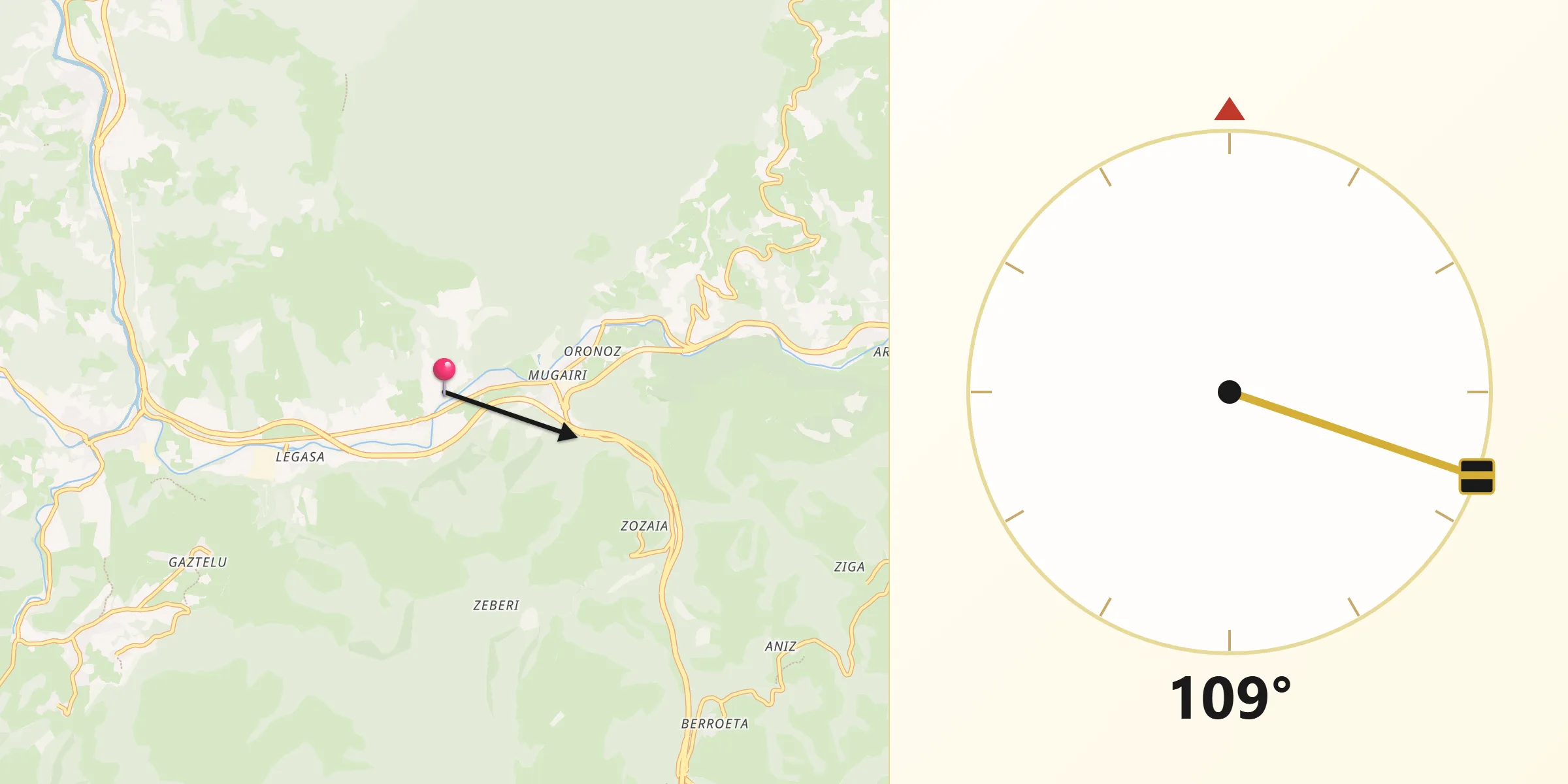 Dirección de la Qibla desde Bertizarana