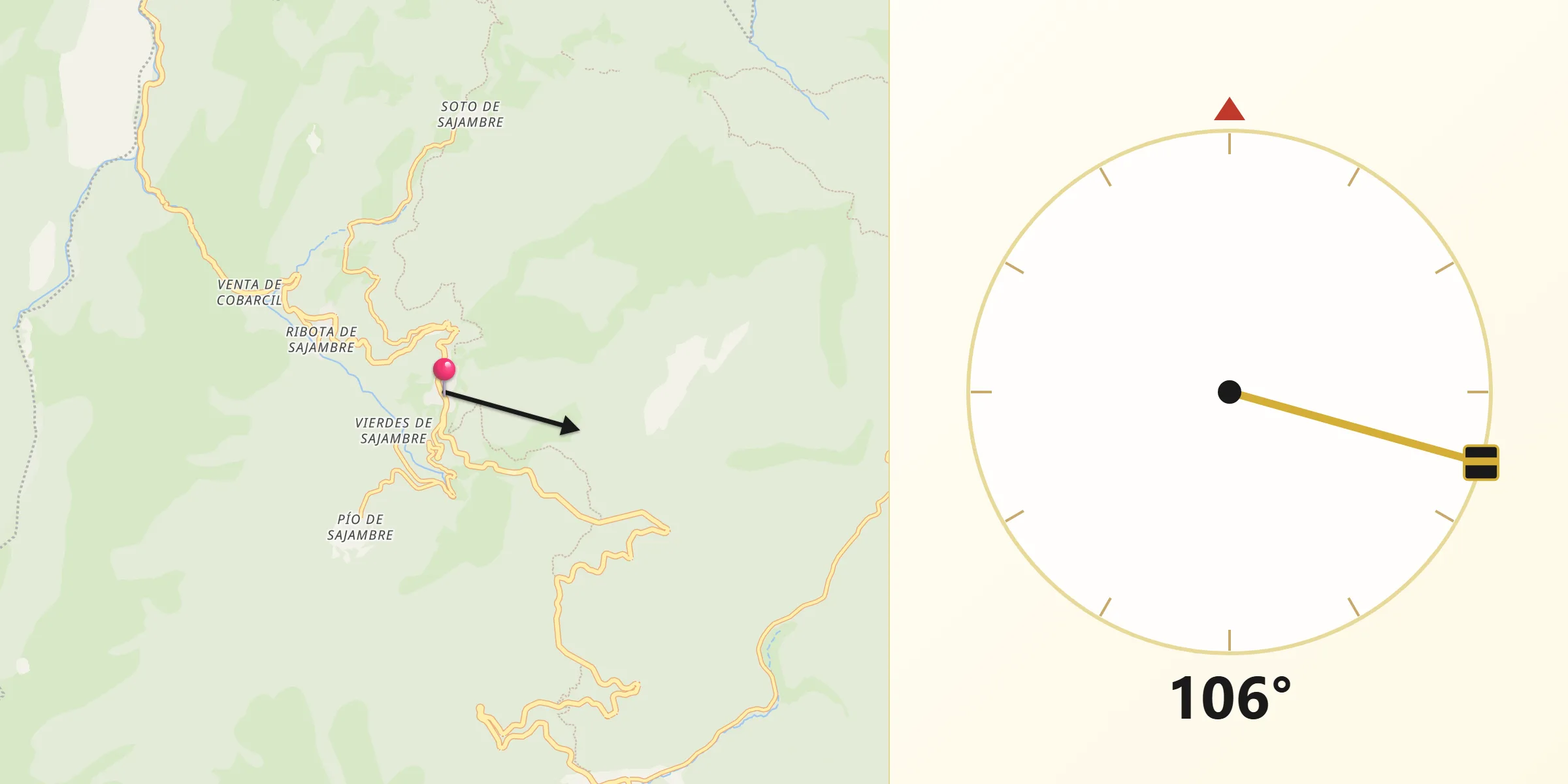Dirección de la Qibla desde Oseja de Sajambre