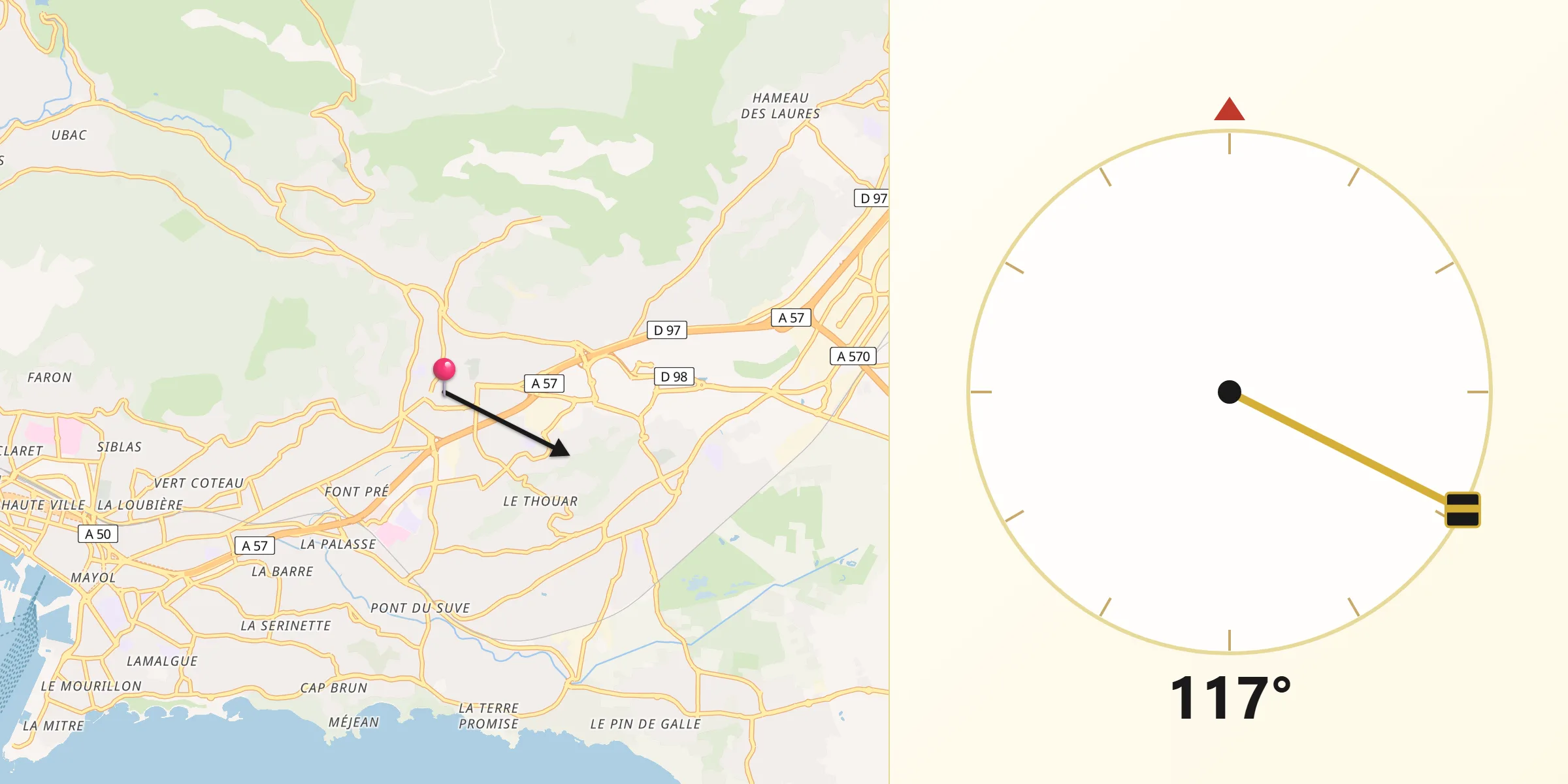 Direction vers la Qibla depuis La Valette-du-Var